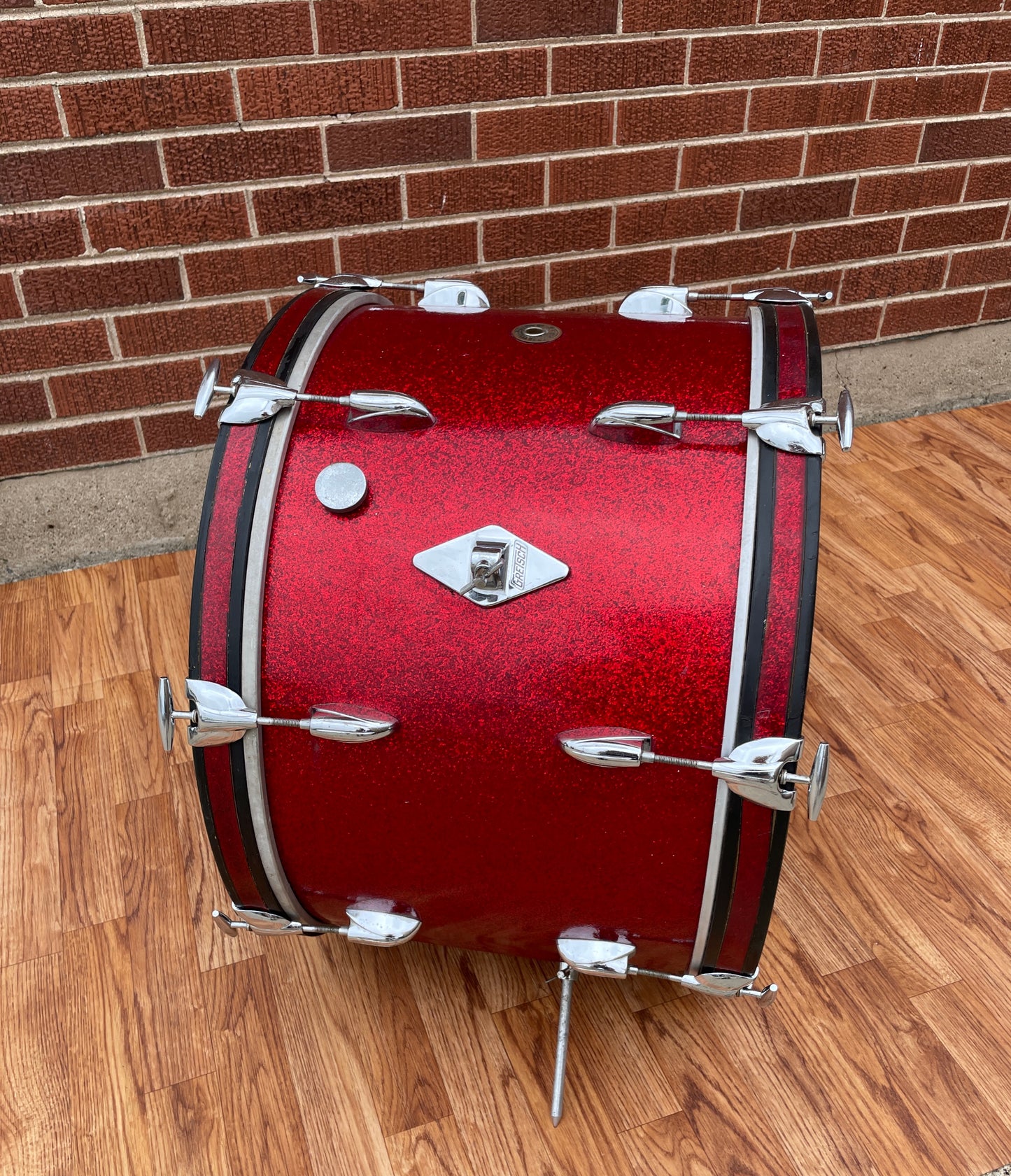 1960s Gretsch 14x22 No. 4247 Bass Drum Red Sparkle Round Badge