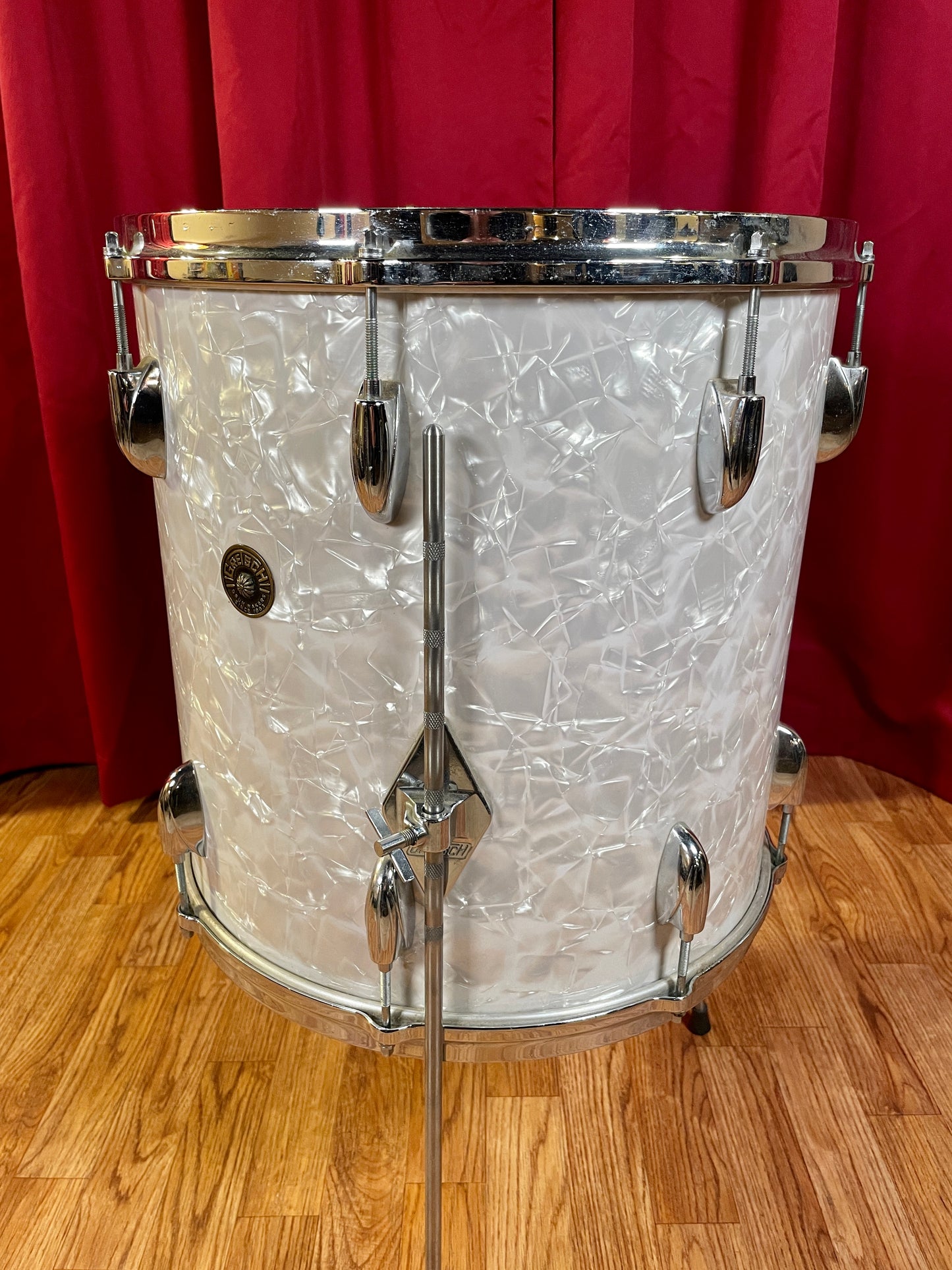 1960s Gretsch No. 4418 16x16 Floor Tom Drum White Marine Pearl Round Badge