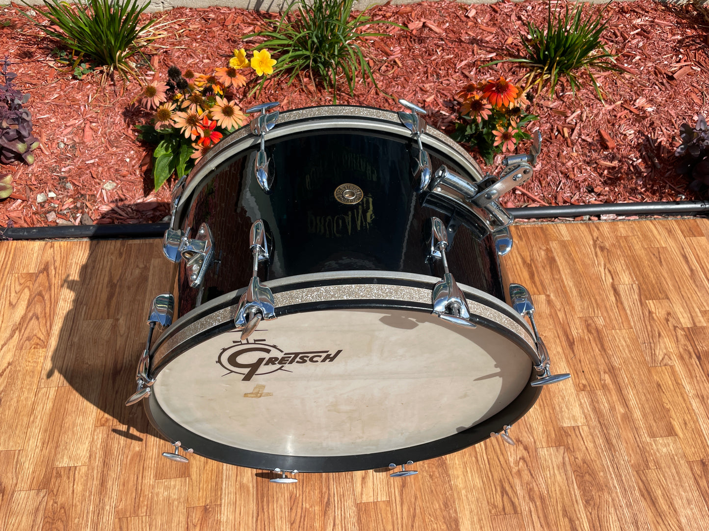 1959/1960 Gretsch Round Badge Black Nitron Transition Drum Set 22/13/16