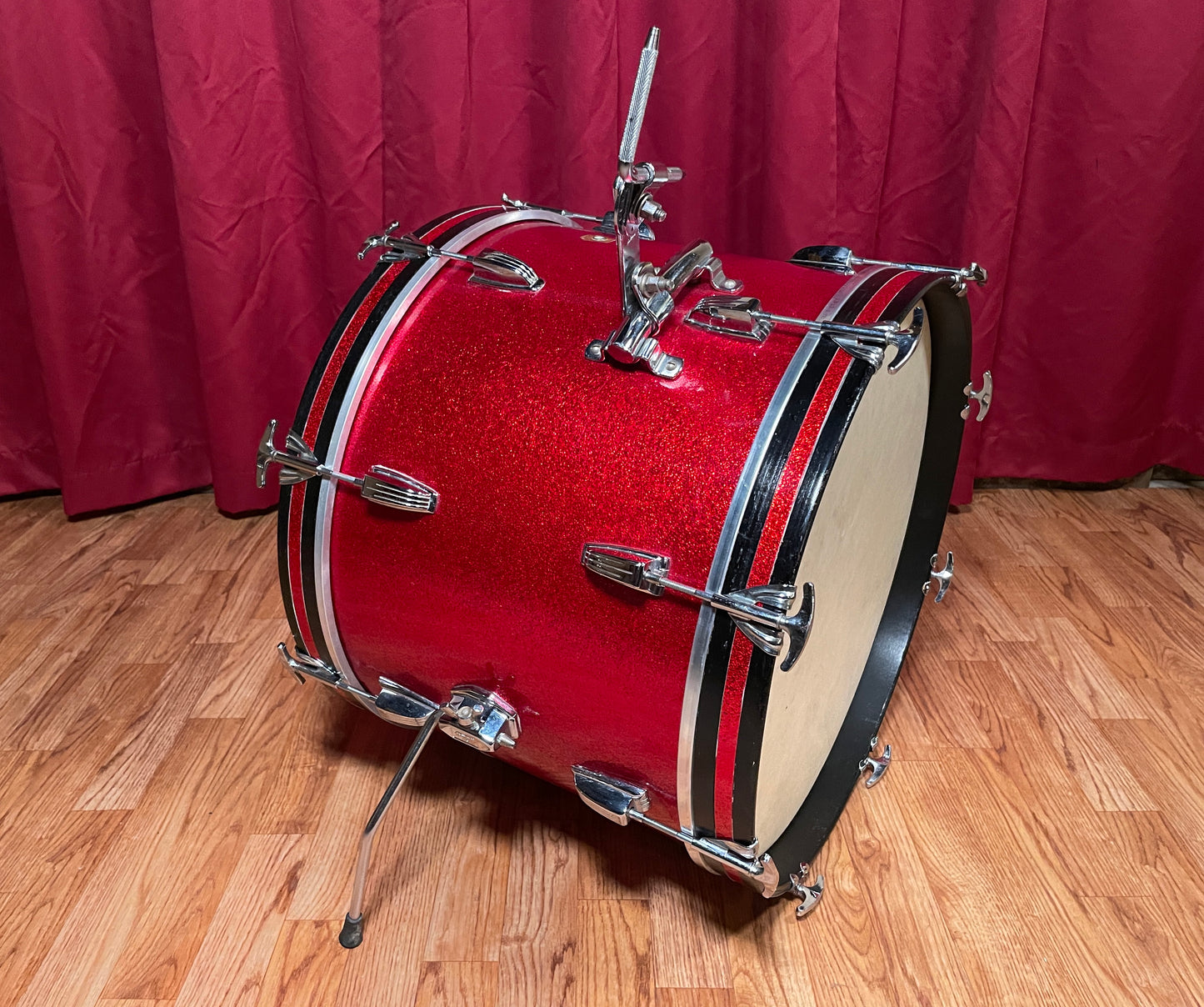 1960s Ludwig 14x20 Downbeat Bass Drum Red Sparkle