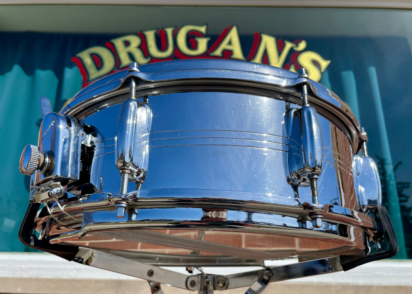 1960s Slingerland 5x14 No. 130 Gene Krupa Sound King 8 Lug Snare Drum Chrome Over Brass