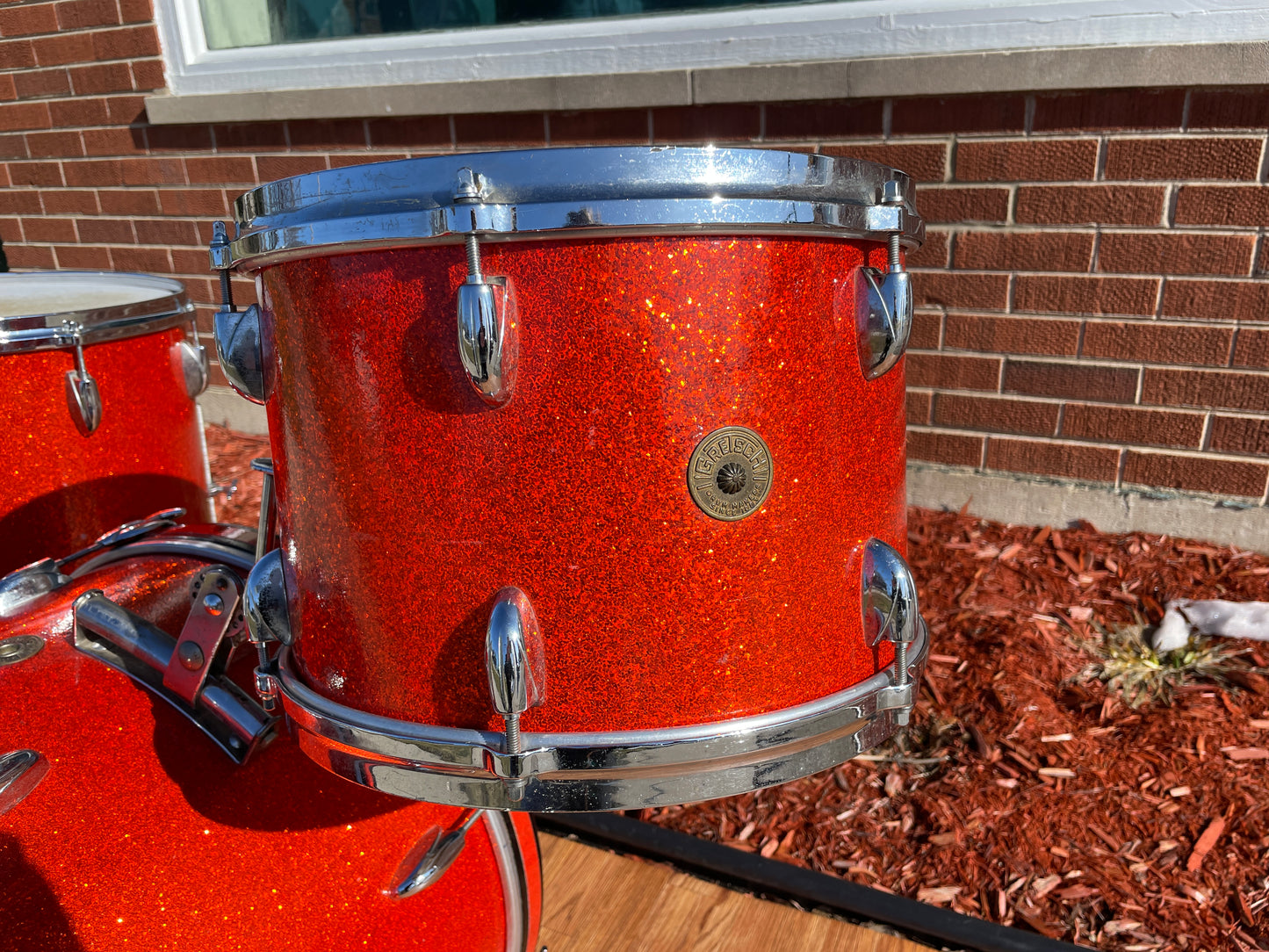 Vintage Gretsch Name Band Round Badge/Stop Sign Drum Set Tangerine Sparkle 20/13/16