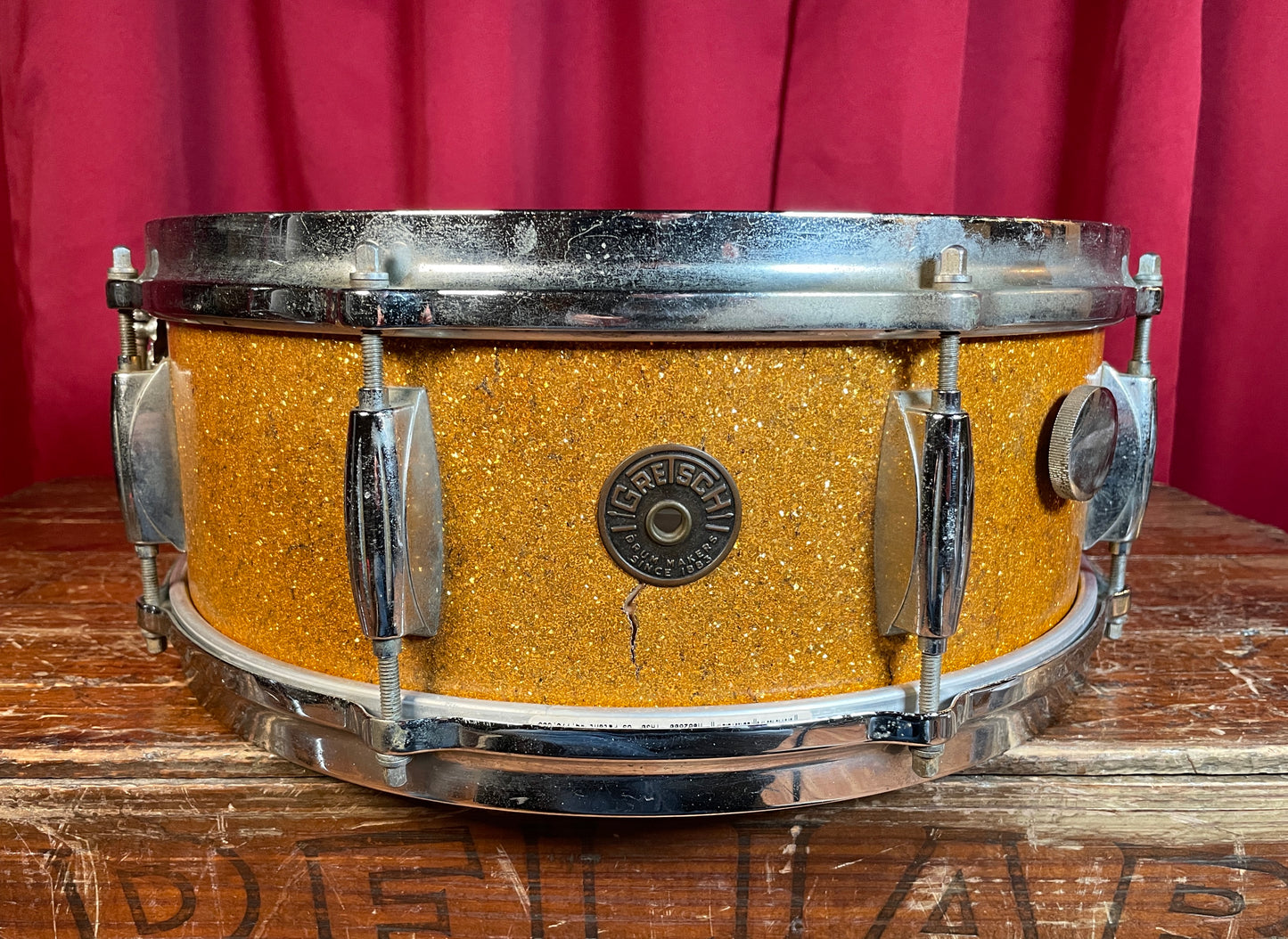 1960s Gretsch No. 4157 5.5x14 Snare Drum Gold Sparkle Round Badge