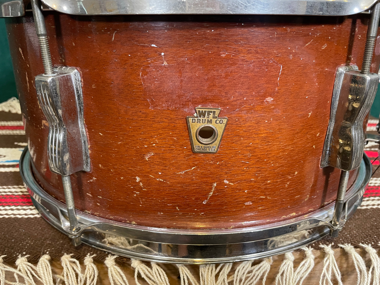 1950s WFL Ludwig 6.5x14 Auditorium Snare Drum Mahogany NOB Hoops