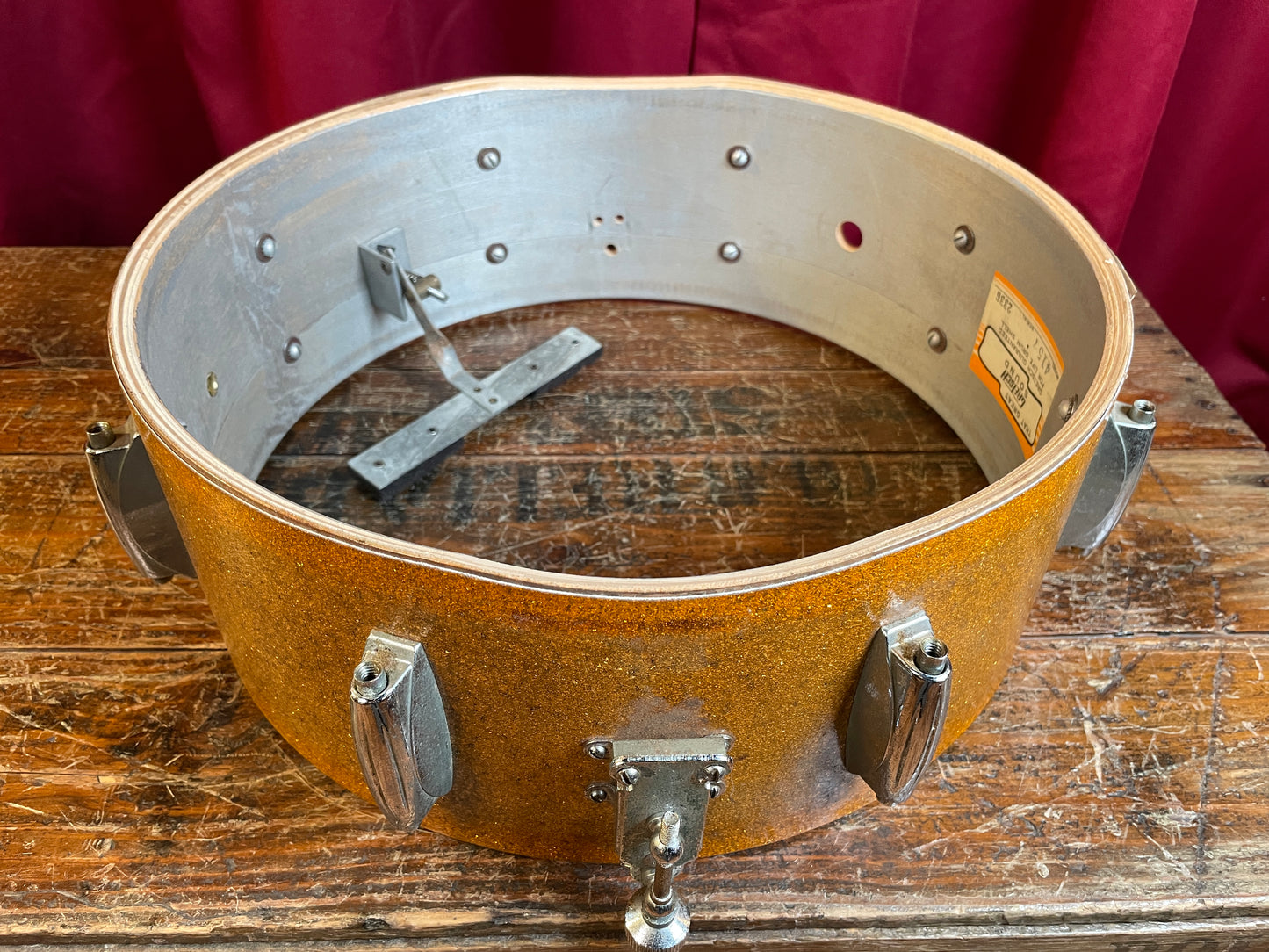 1960s Gretsch No. 4157 5.5x14 Snare Drum Gold Sparkle Round Badge