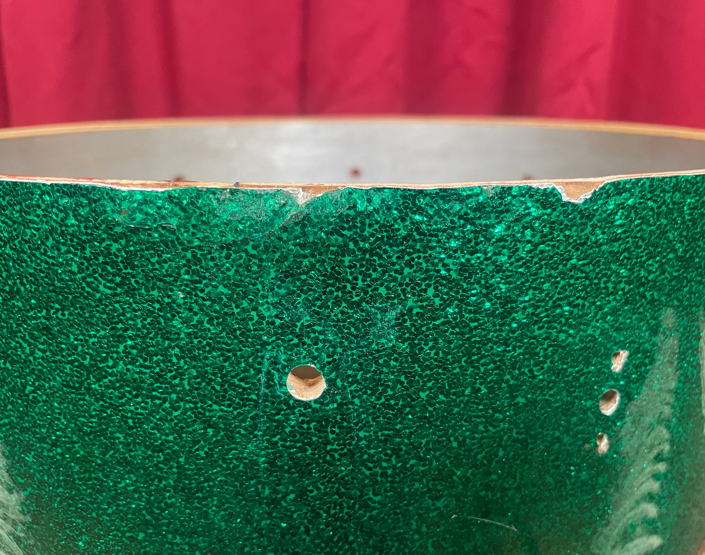 1960s Gretsch 5.5x14 Round Badge Snare Drum Shell Green Sparkle Rewrap