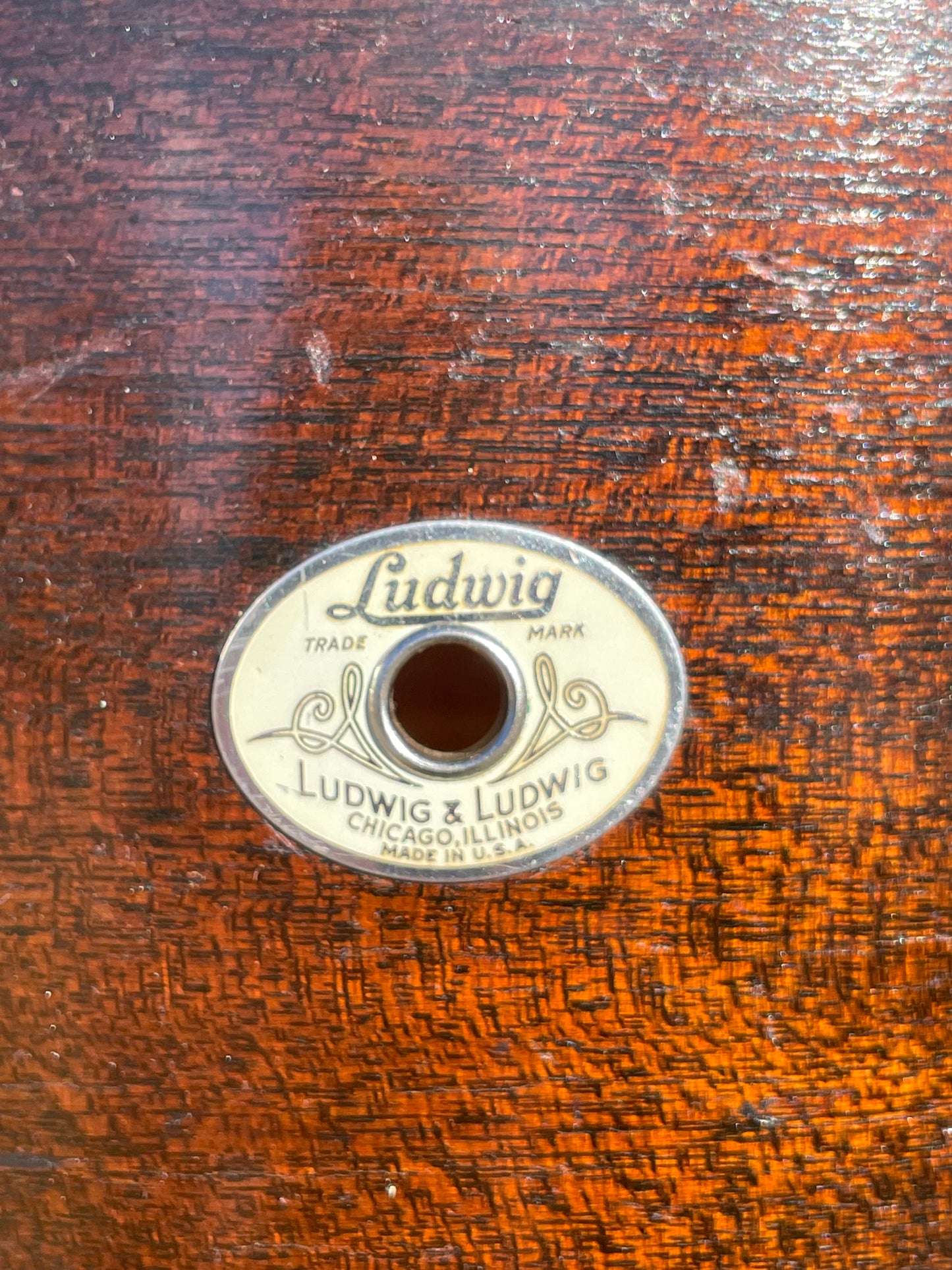 1939 Ludwig & Ludwig 7x14 No. 50 Super Ludwig Snare Drum Mahogany White Enamel Badge Super Swing