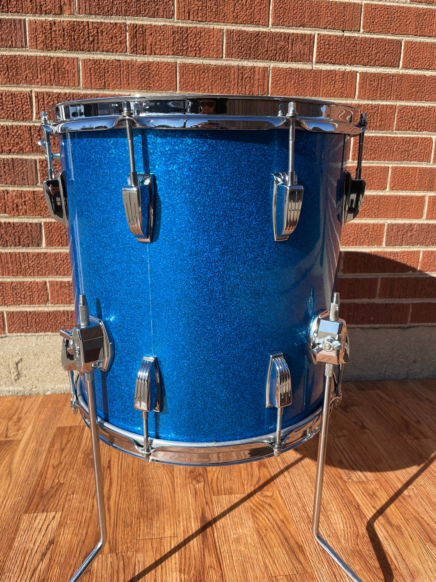 1965 Ludwig 14x14 Super Classic Down Beat Floor Tom Drum Blue Sparkle