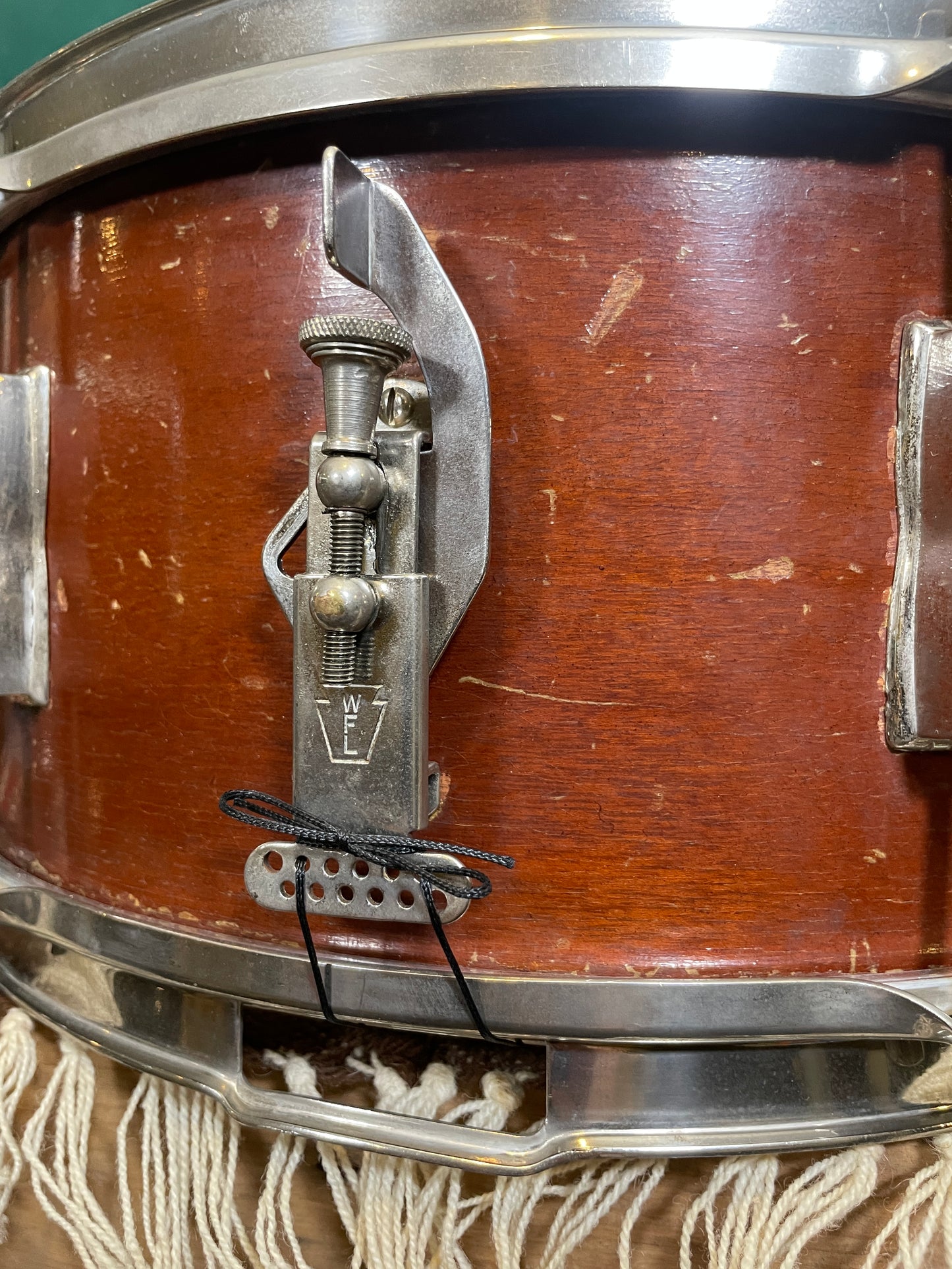 1950s WFL Ludwig 6.5x14 Auditorium Snare Drum Mahogany NOB Hoops