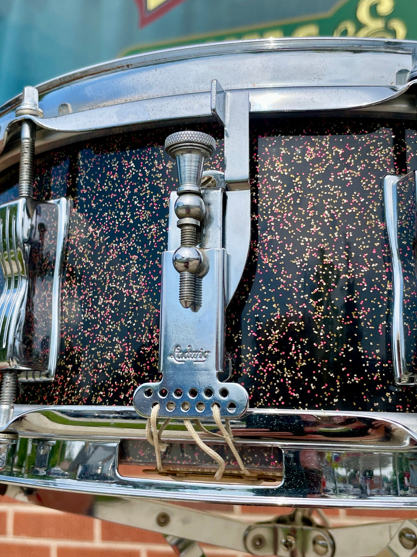Vintage 1965 Ludwig Jazz Festival 5x14 Snare Drum Black Galaxy Sparkle