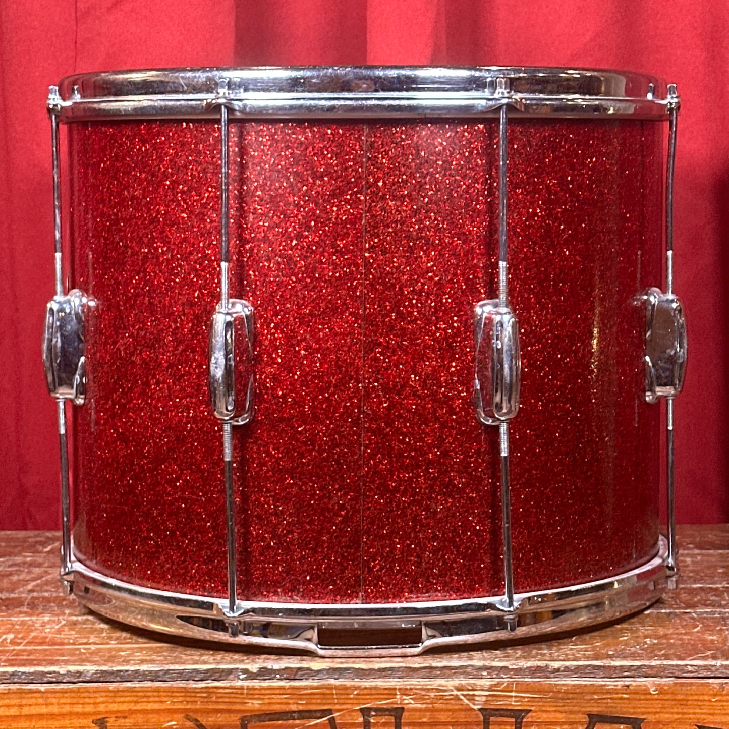 1950s Slingerland Parade King 12x15 Marching Snare / Tom Conversion Drum Red Sparkle