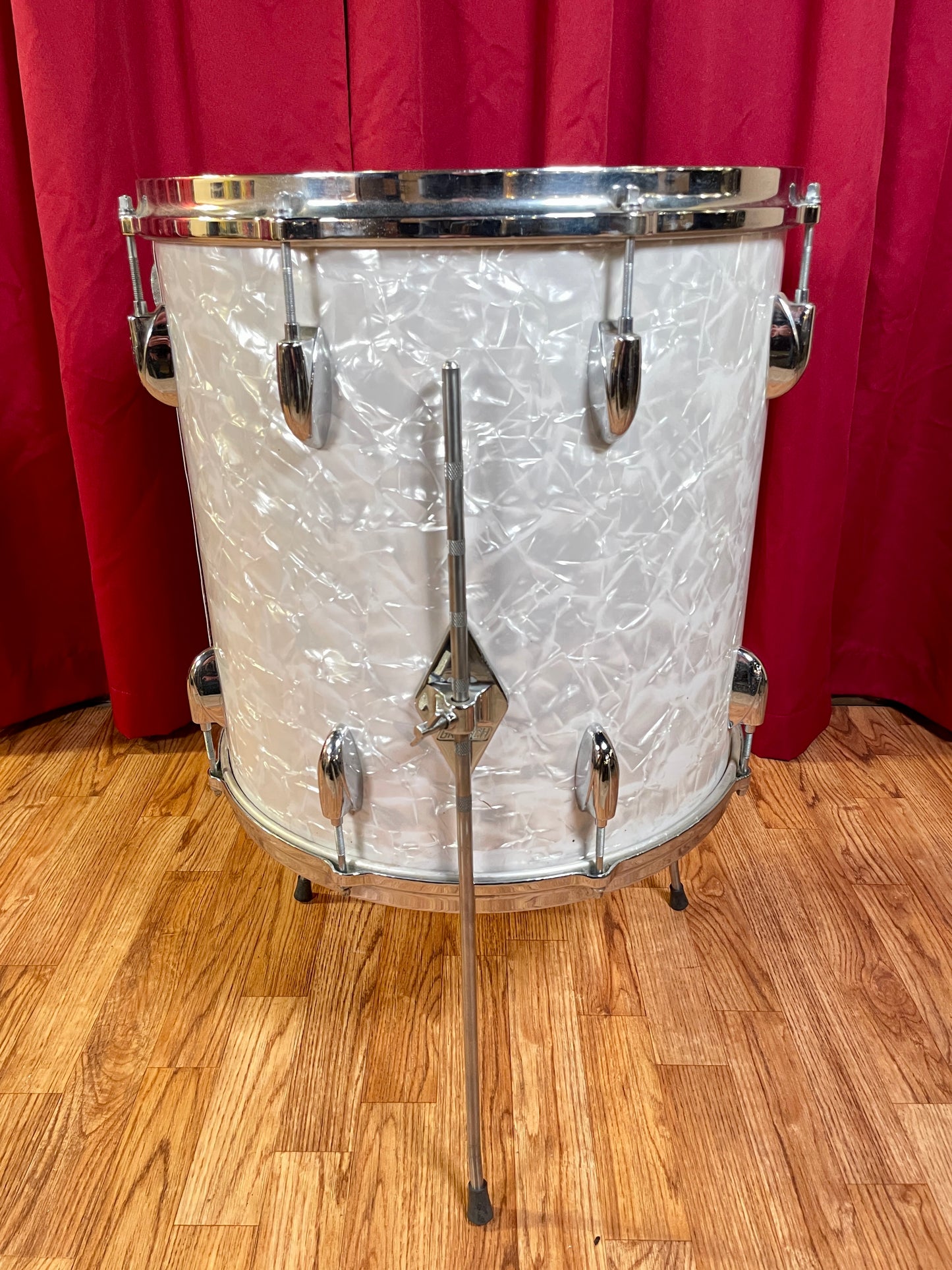 1960s Gretsch No. 4418 16x16 Floor Tom Drum White Marine Pearl Round Badge