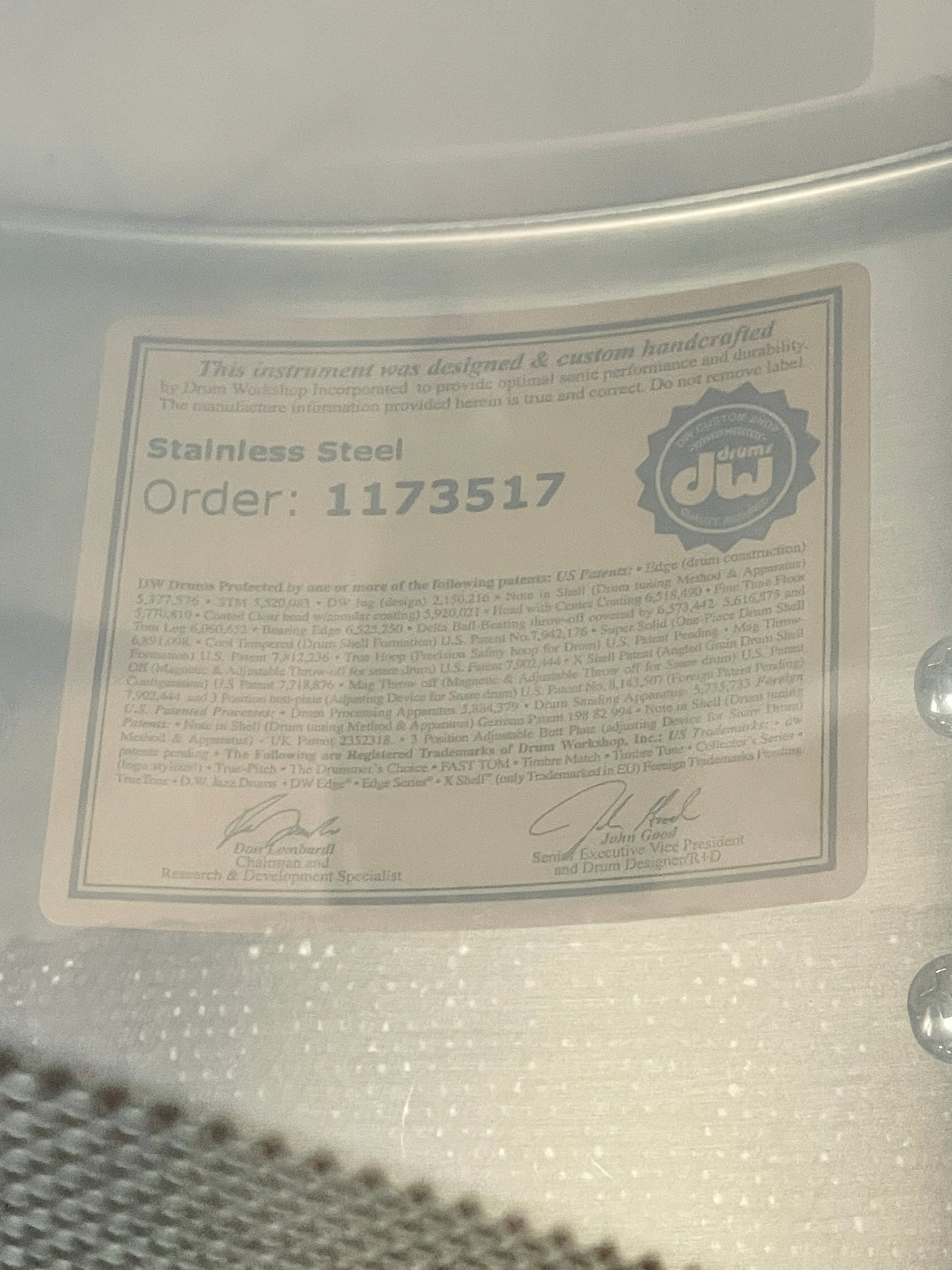 DW Collector's Series 6.5X14 Stainless Steel Snare Drum DRVL6514SPC