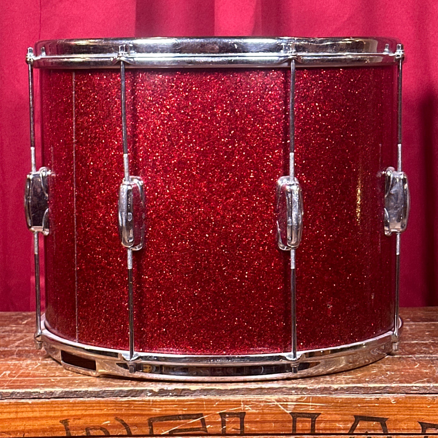 1950s Slingerland Parade King 12x15 Marching Snare / Tom Conversion Drum Red Sparkle