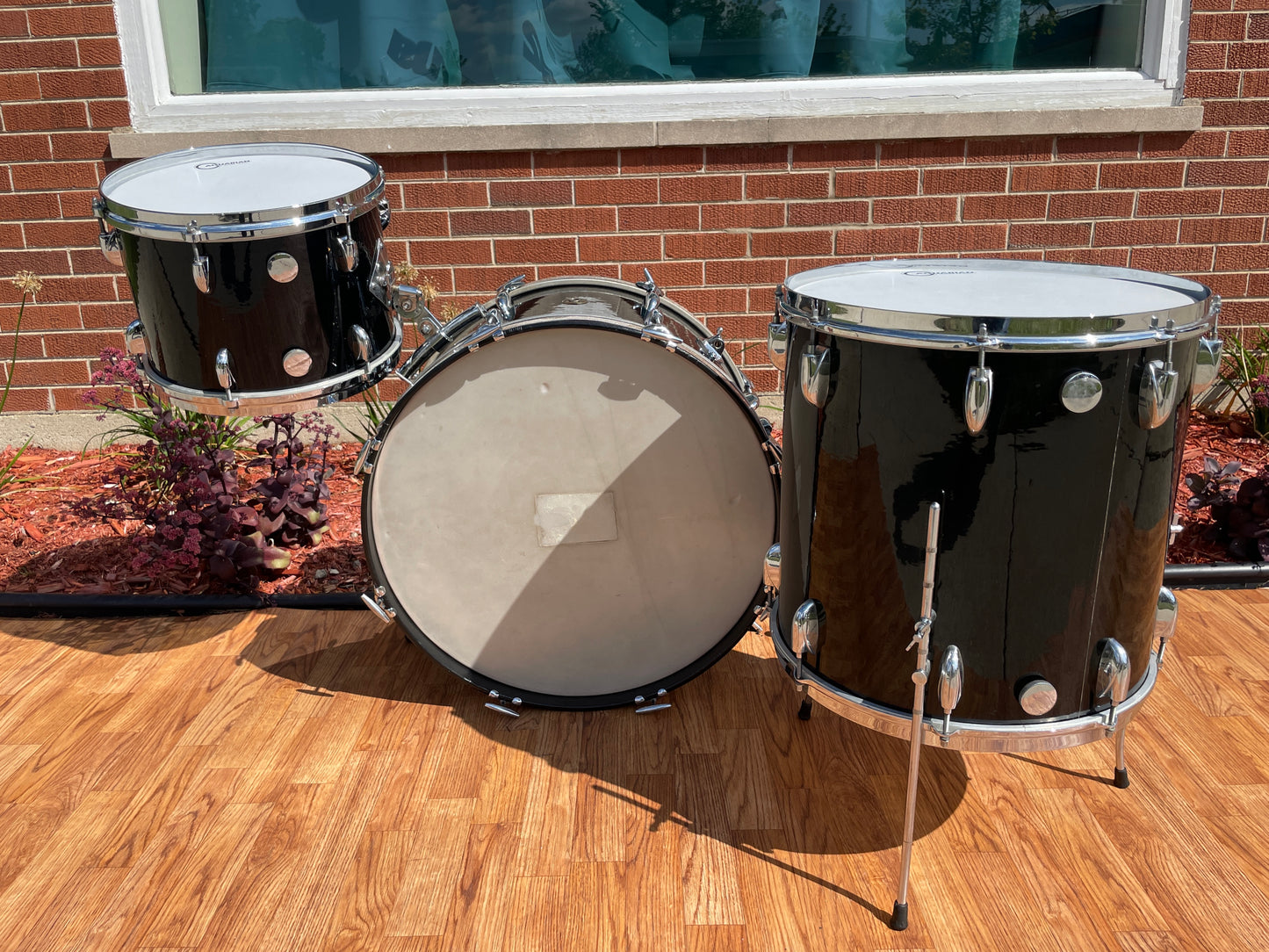 1959/1960 Gretsch Round Badge Black Nitron Transition Drum Set 22/13/16
