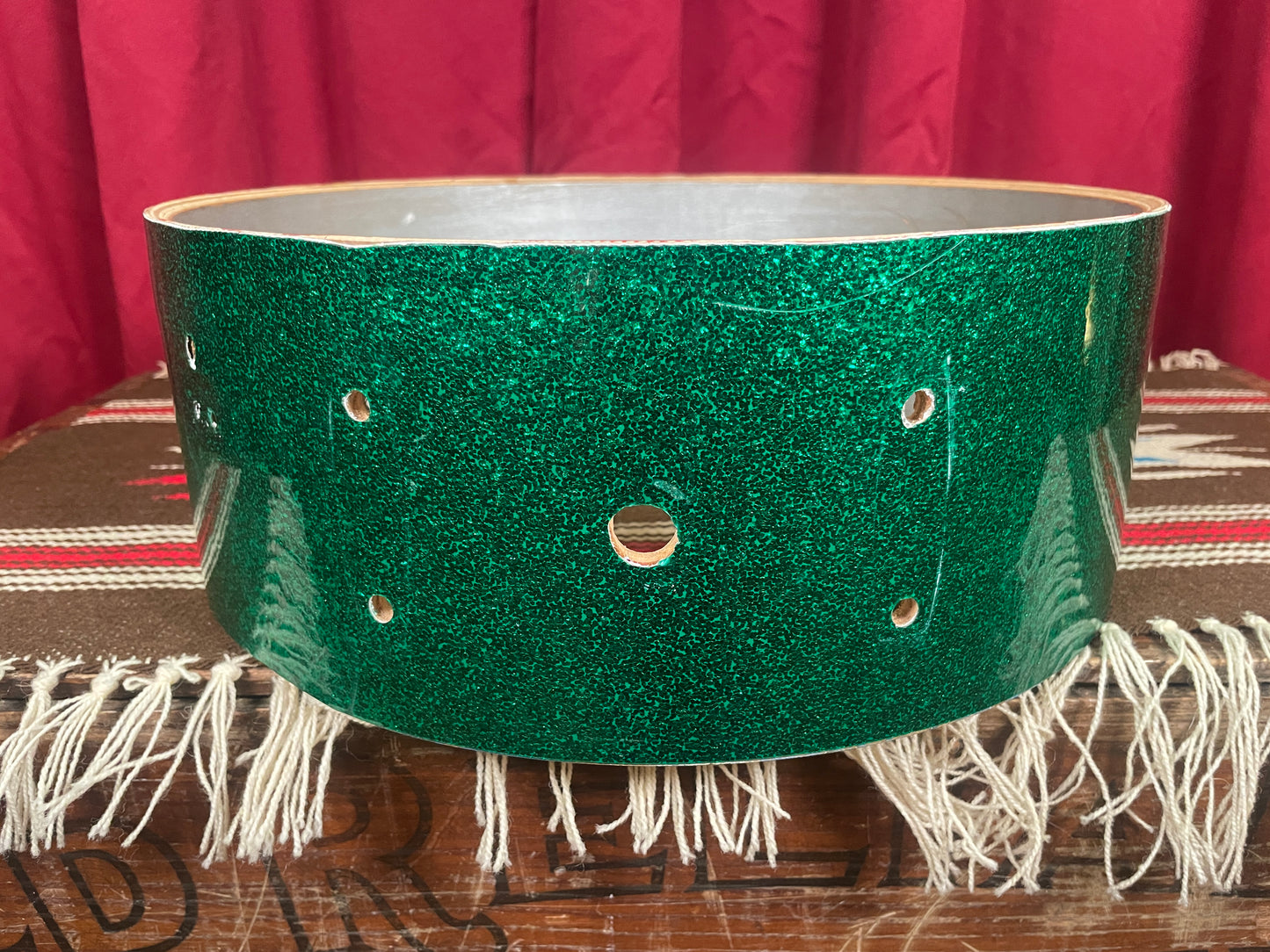 1960s Gretsch 5.5x14 Round Badge Snare Drum Shell Green Sparkle Rewrap