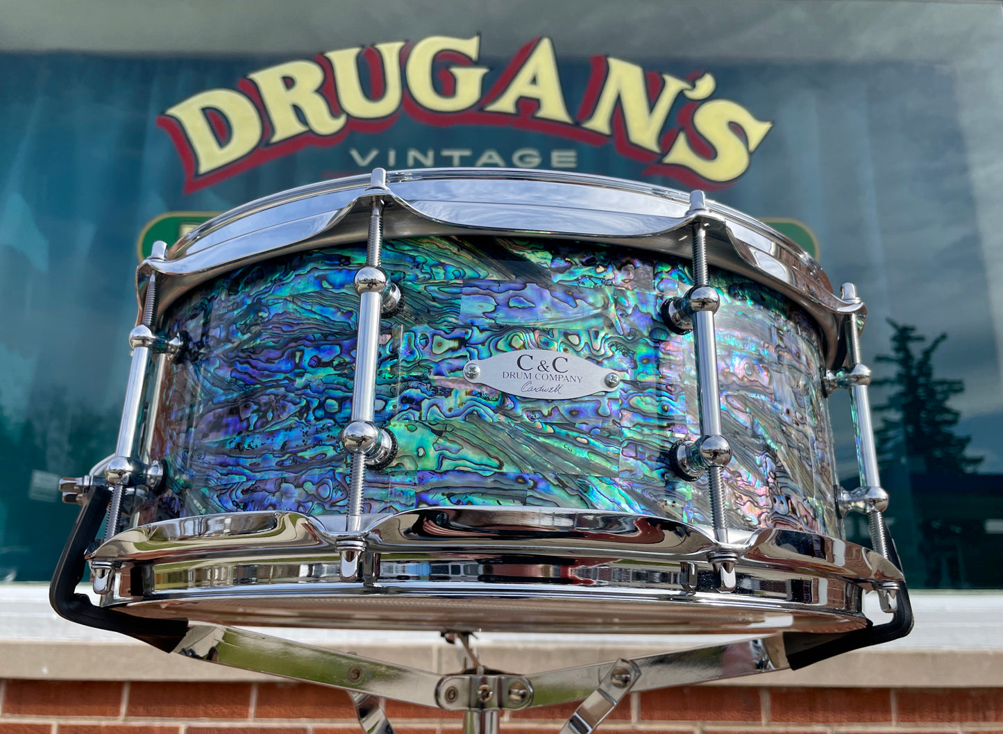 C&C Drum Company Custom 6+6 Maple 5.5x14 Snare Drum Black Paua Abalone *Video Demo*