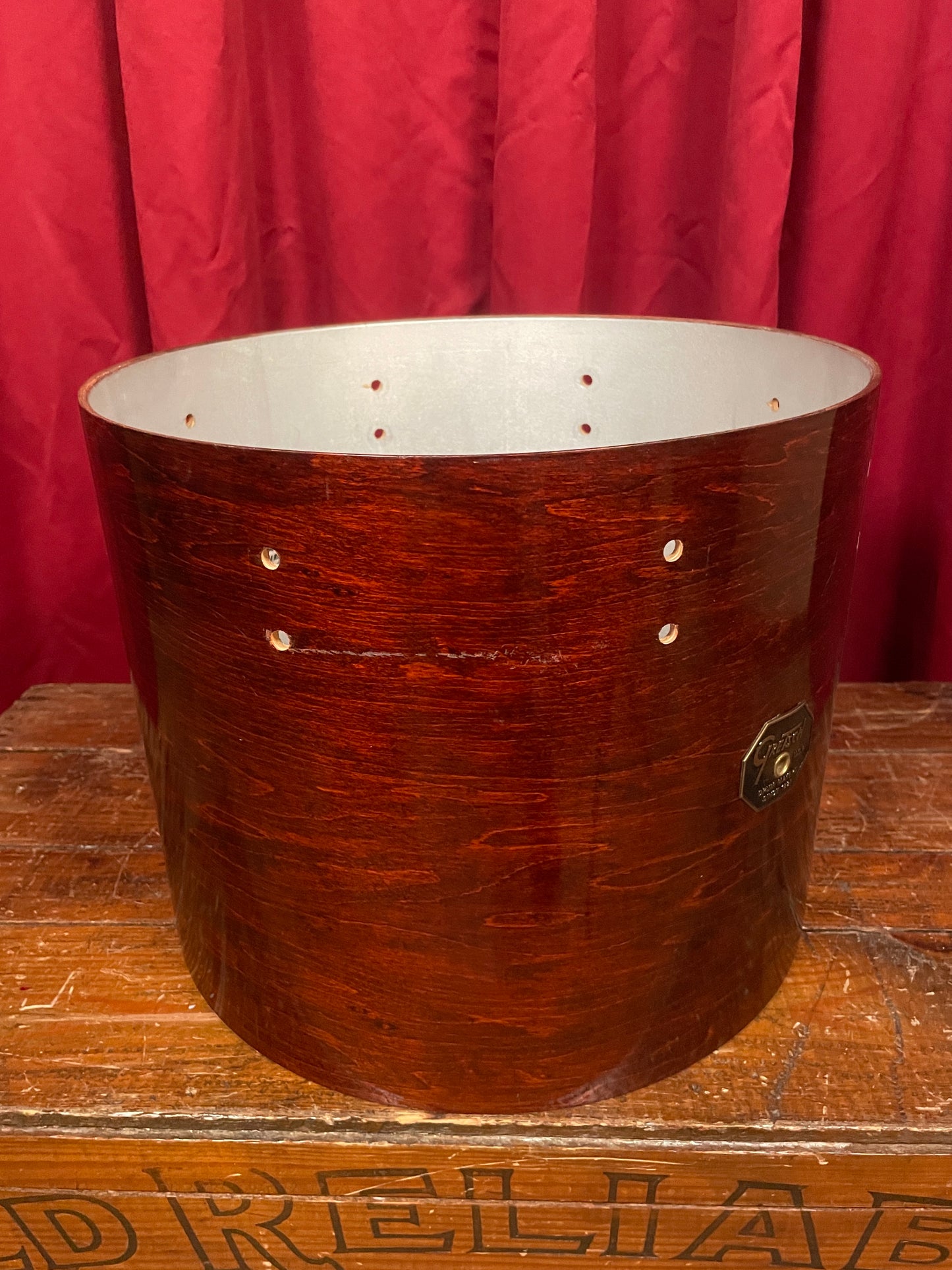 1980s Vintage Gretsch 12x15 Concert Tom Drum Jasper Shell Satin Walnut Stop Sign Badge