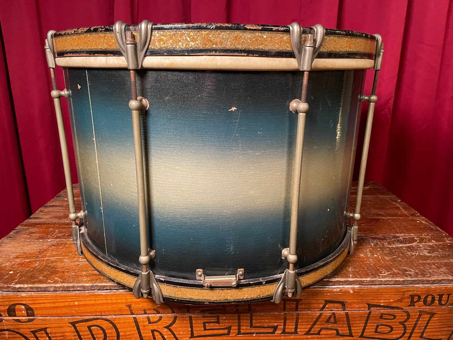 1932 Ludwig 12x17 Marching Snare Drum Blue / Silver Duco for Display or Project 17x12
