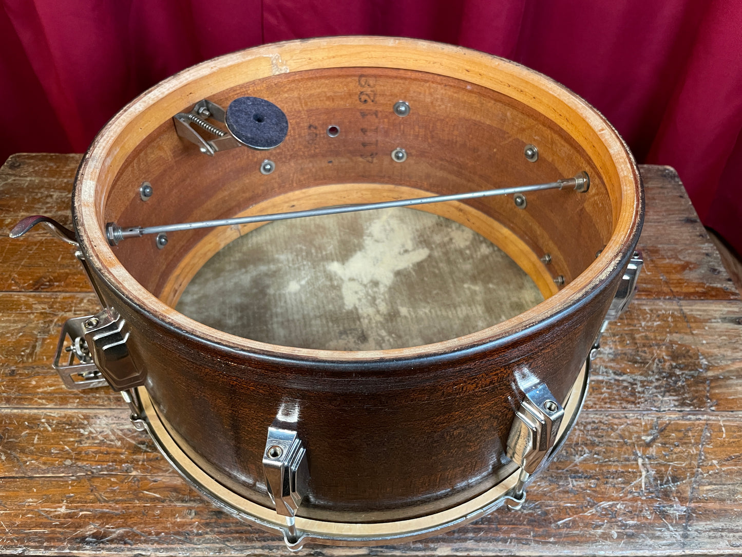 1939 Ludwig & Ludwig 7x14 No. 50 Super Ludwig Snare Drum Mahogany White Enamel Badge Super Swing