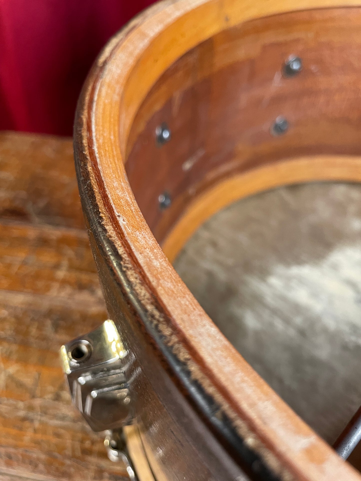 1939 Ludwig & Ludwig 7x14 No. 50 Super Ludwig Snare Drum Mahogany White Enamel Badge Super Swing