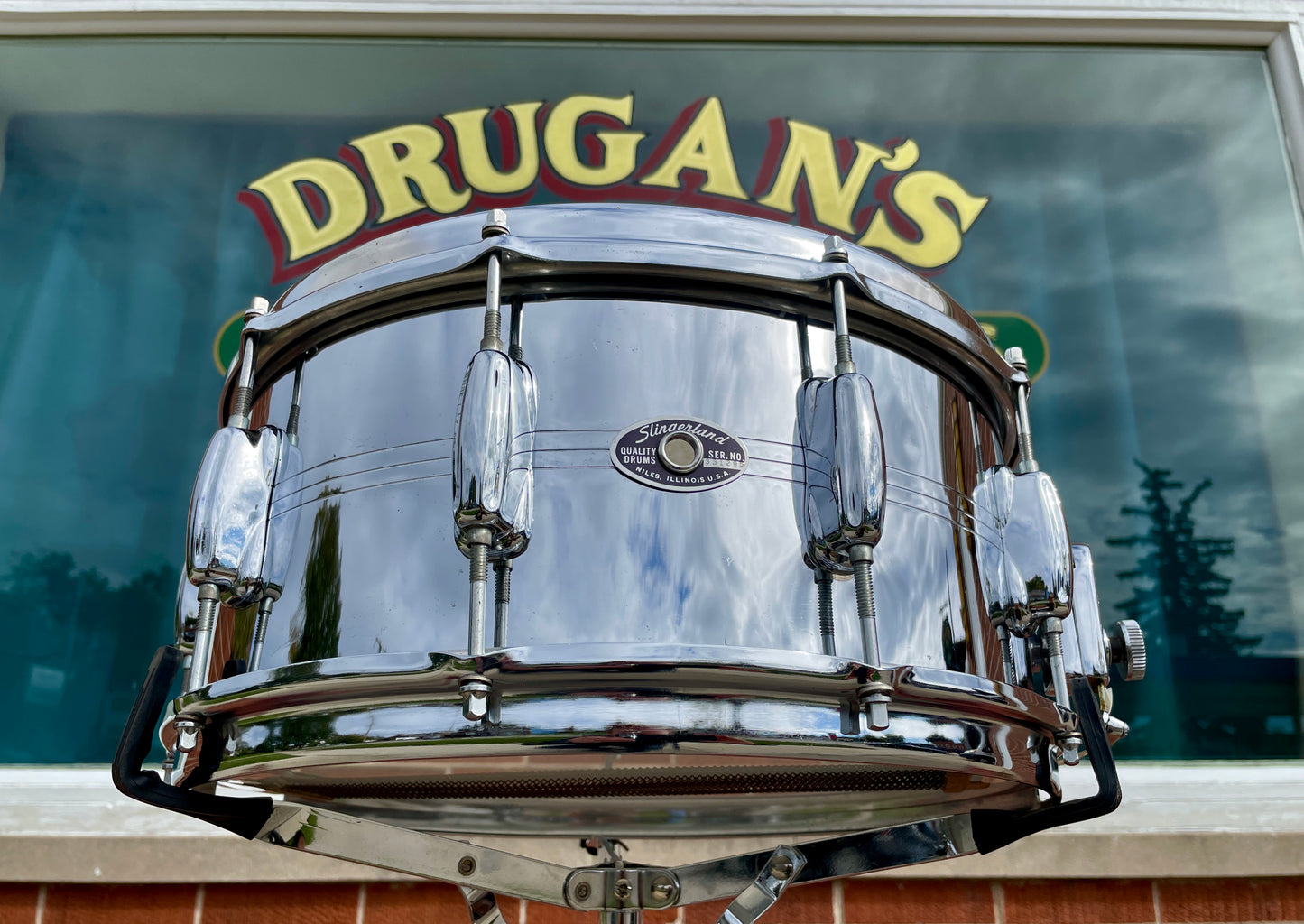 1970's Slingerland 10-Lug Gene Krupa 6.5x14 Chrome Over Brass Snare Drum