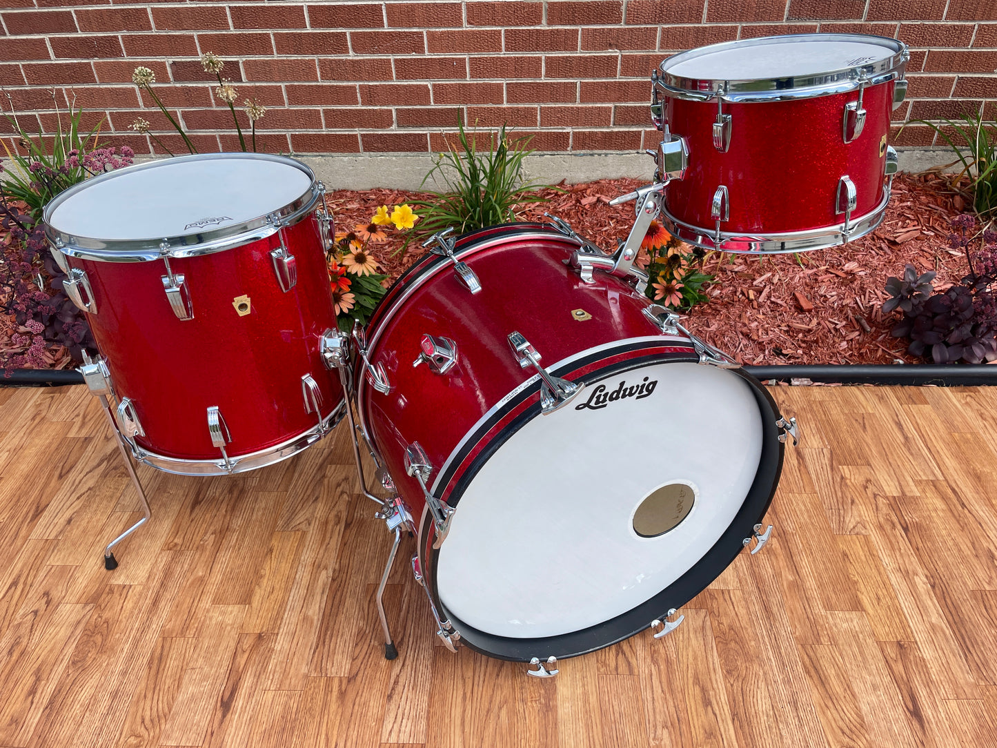 1960s Ludwig Downbeat Drum Set Red Sparkle 20/12/14