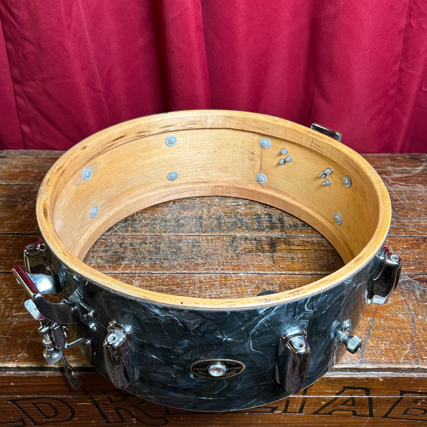 1960-62 Slingerland 5.5x14 Gene Krupa Radio King No. 143 Solid Shell Snare Drum Black Diamond Pearl