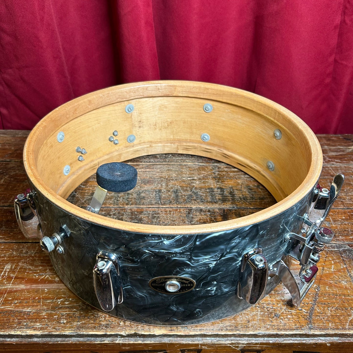 1960-62 Slingerland 5.5x14 Gene Krupa Radio King No. 143 Solid Shell Snare Drum Black Diamond Pearl