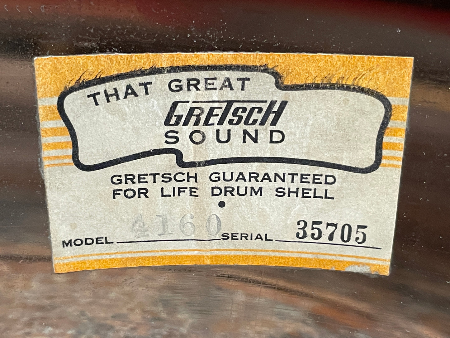 1960s Gretsch 5x14 Model 4160 Chrome Over Brass Snare Drum Round Badge