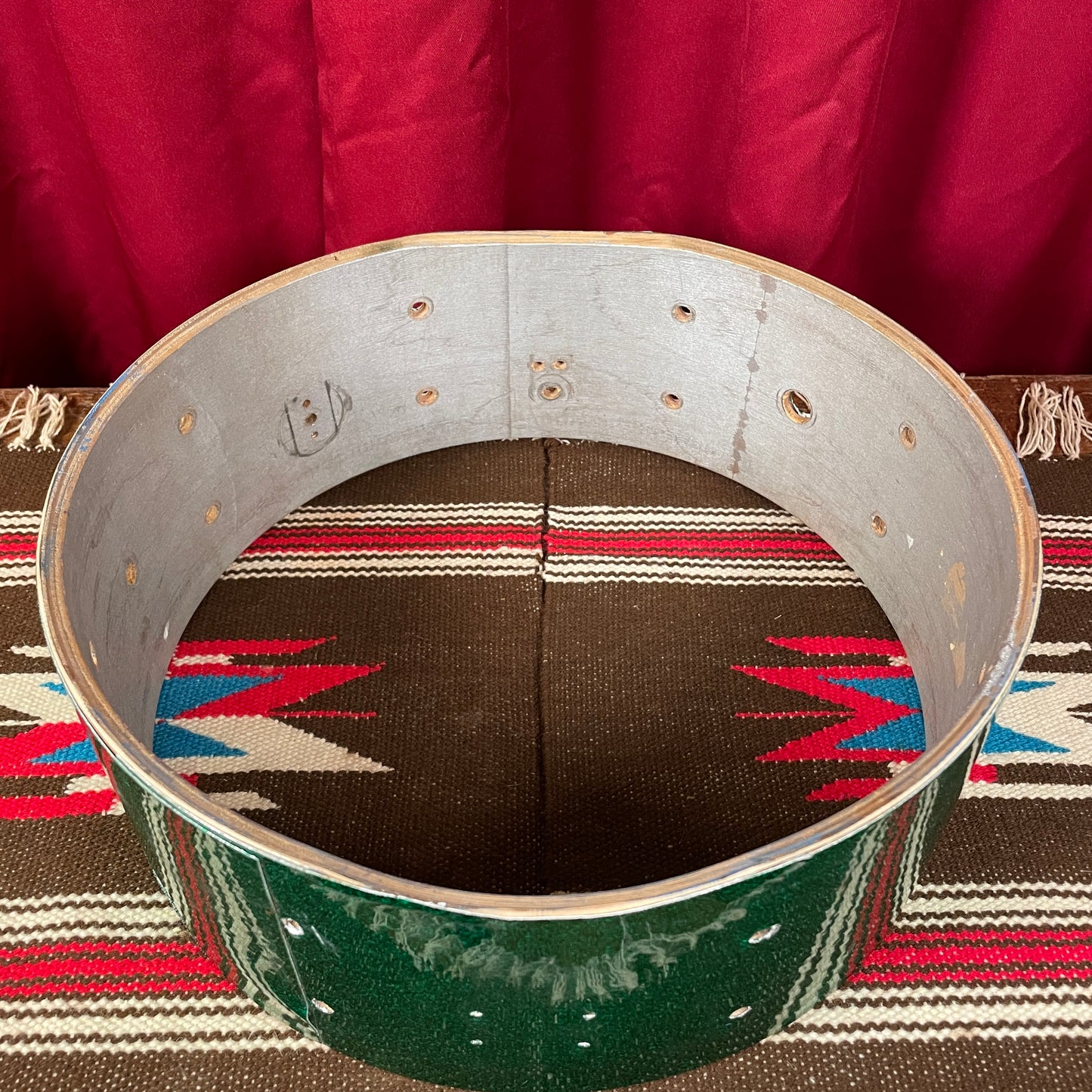 1960s Gretsch 5.5x14 Round Badge Snare Drum Shell Green Sparkle Rewrap