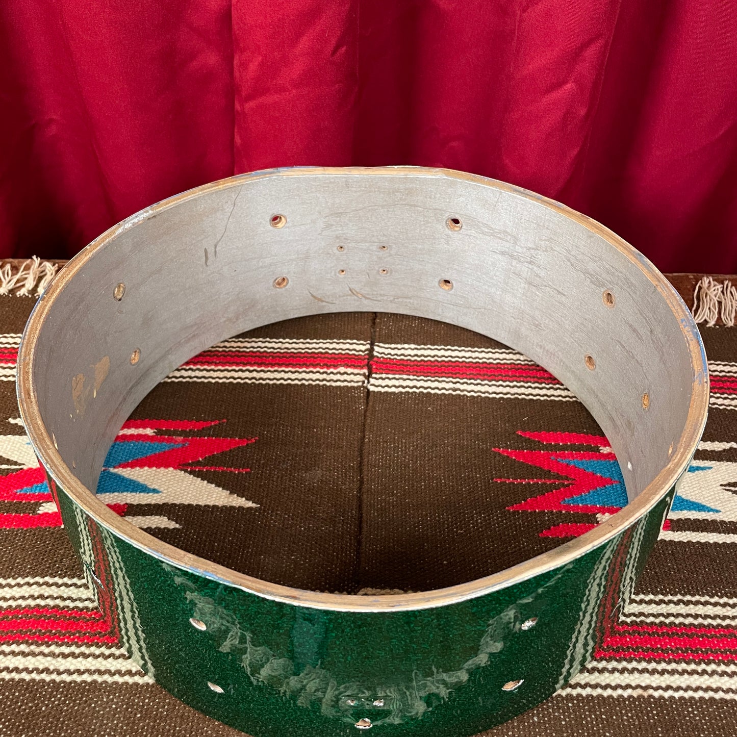 1960s Gretsch 5.5x14 Round Badge Snare Drum Shell Green Sparkle Rewrap