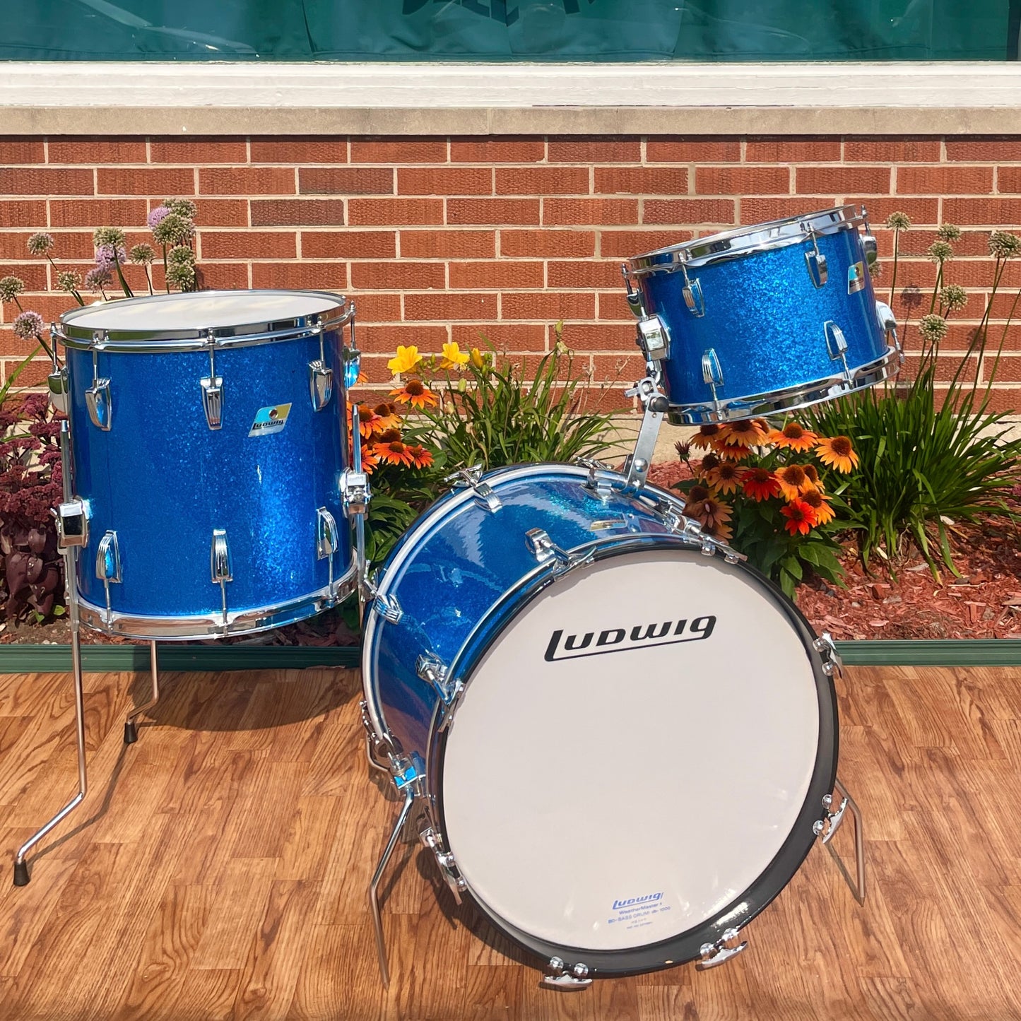 1970s Ludwig 3-Ply Bop Drum Set Blue Sparkle 18/12/14