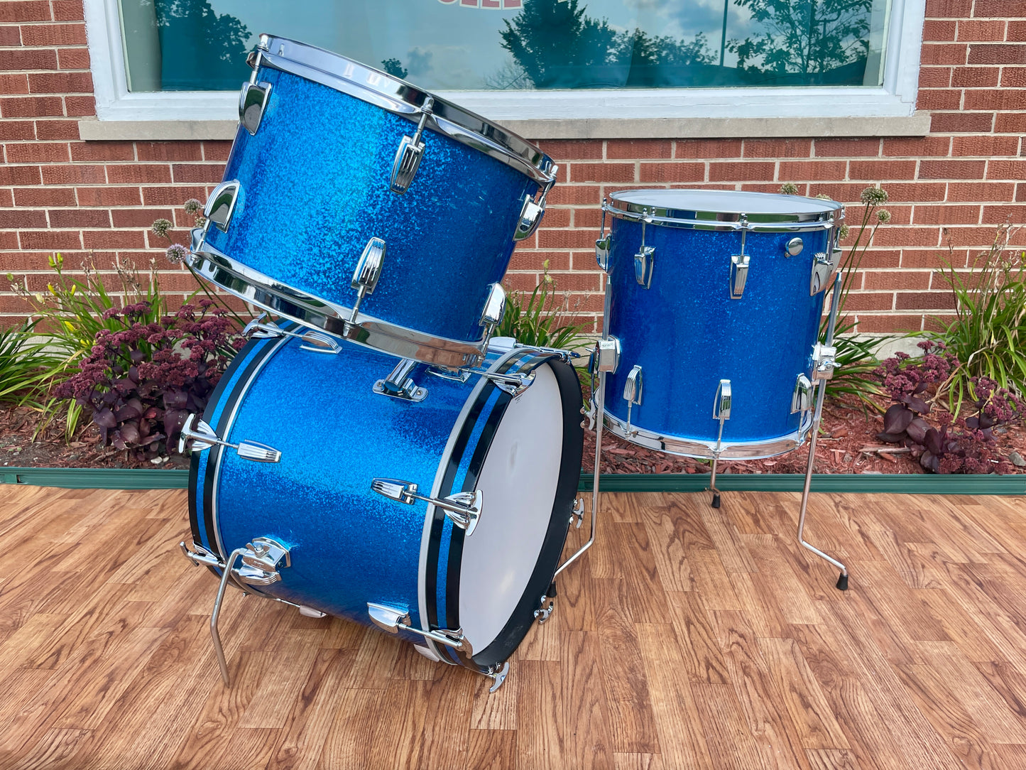 1970s Ludwig 3-Ply Bop Drum Set Blue Sparkle 18/12/14