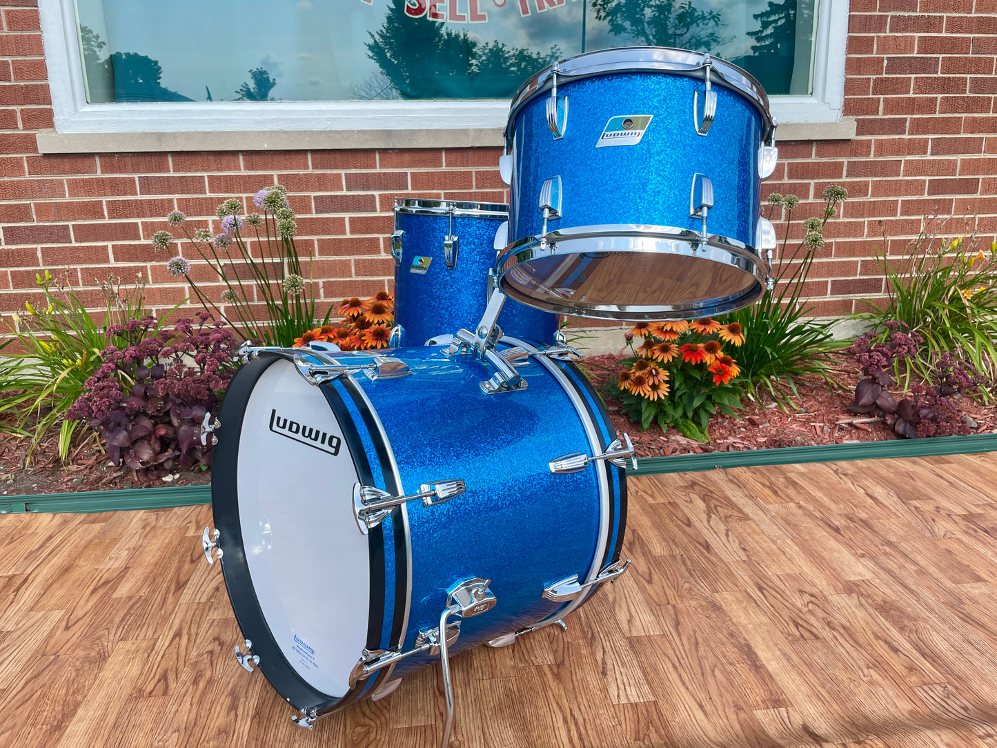 1970s Ludwig 3-Ply Bop Drum Set Blue Sparkle 18/12/14