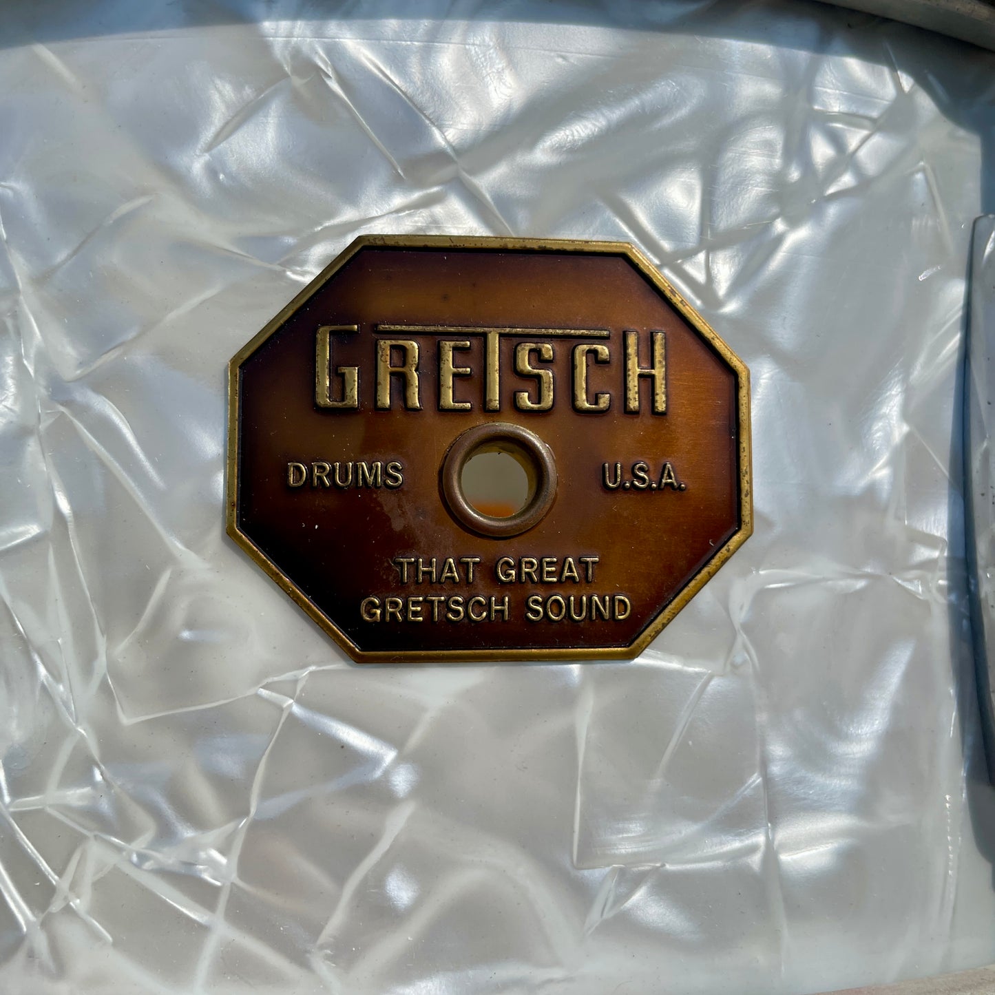 1970s Gretsch 4103 Renown 5.5x14 Snare Drum Stop Sign Badge White Marine Pearl