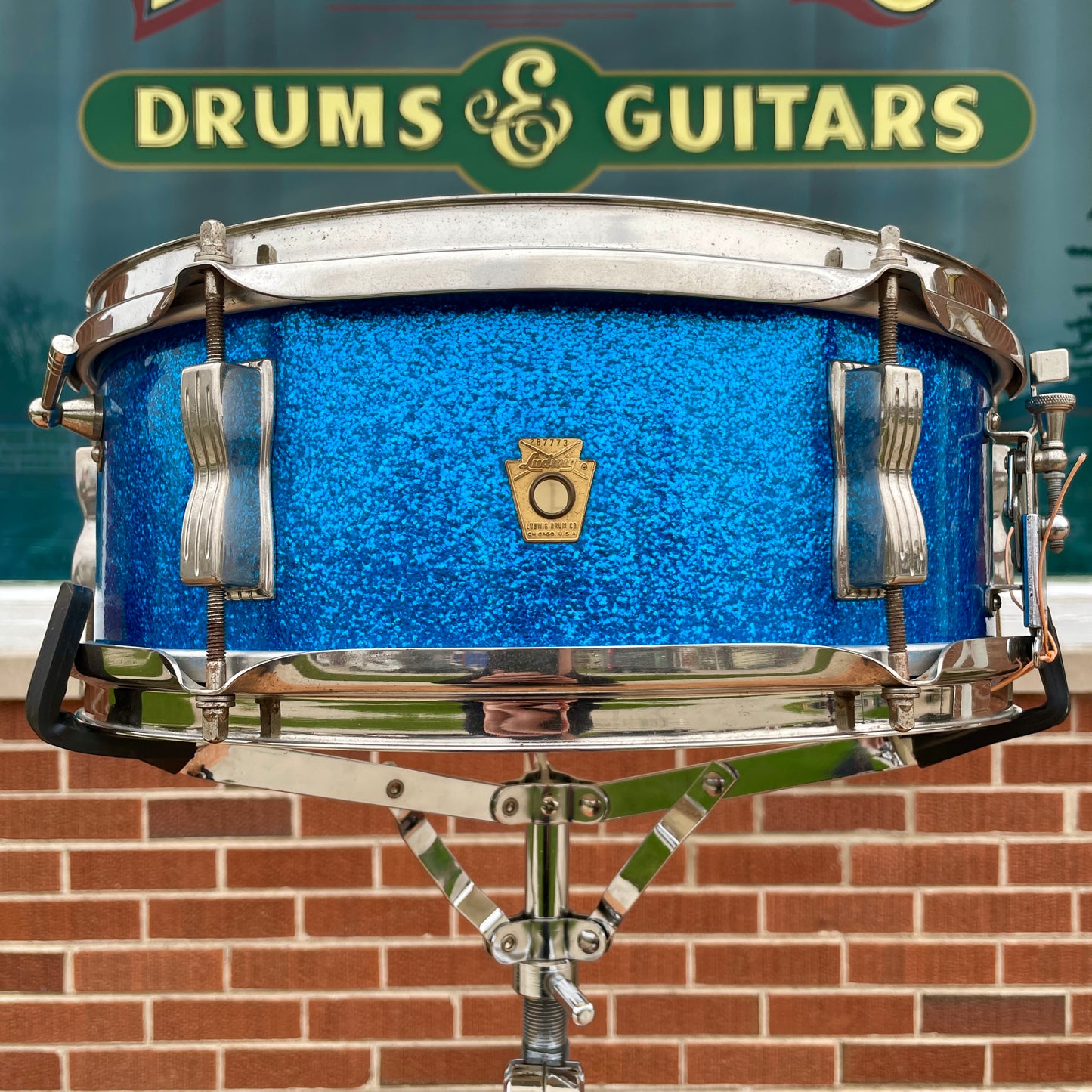 1966 Ludwig 5x14 Pioneer No. 491 Snare Drum Blue Sparkle Nickel