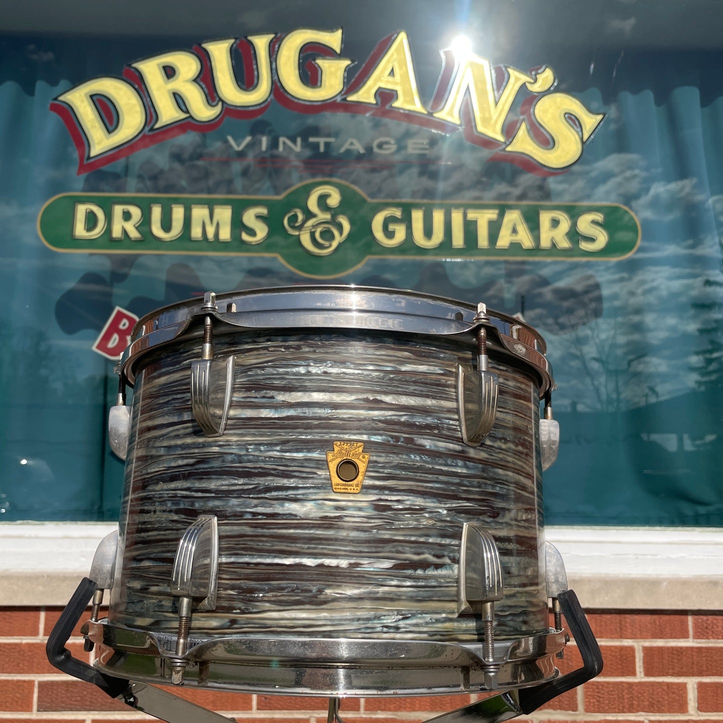 1965 Ludwig 8x12 Tom Drum Single Oyster Blue Pearl Hollywood Right Side