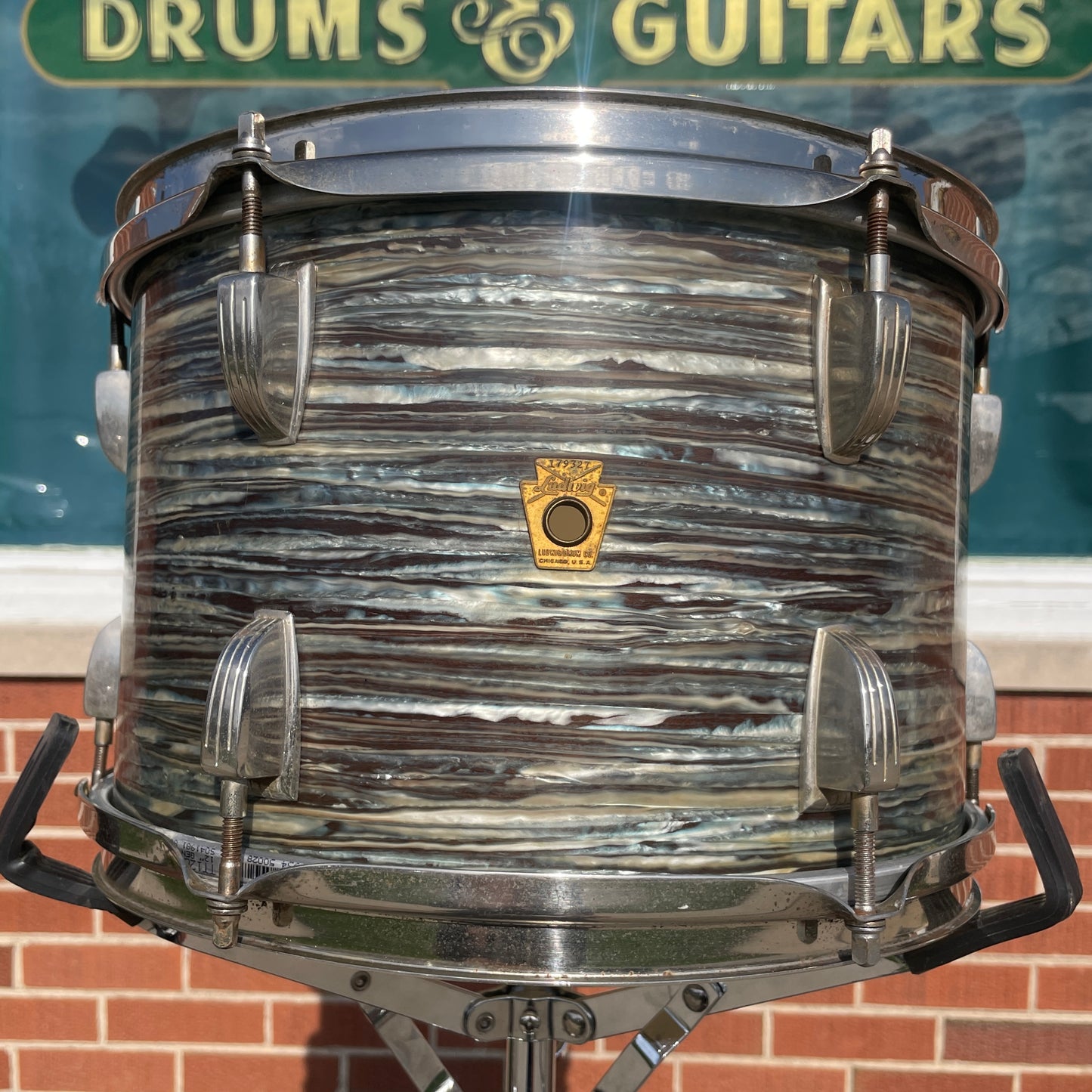 1965 Ludwig 8x12 Tom Drum Single Oyster Blue Pearl Hollywood Right Side