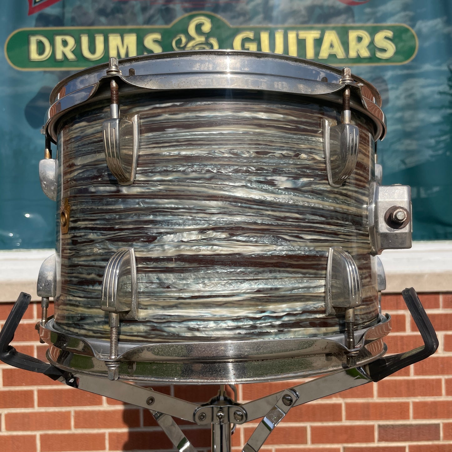 1965 Ludwig 8x12 Tom Drum Single Oyster Blue Pearl Hollywood Right Side