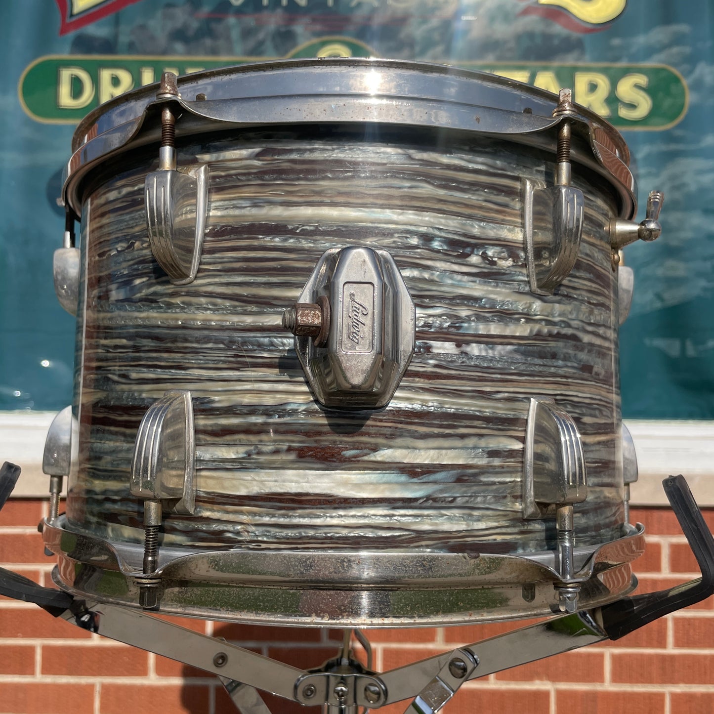 1965 Ludwig 8x12 Tom Drum Single Oyster Blue Pearl Hollywood Right Side