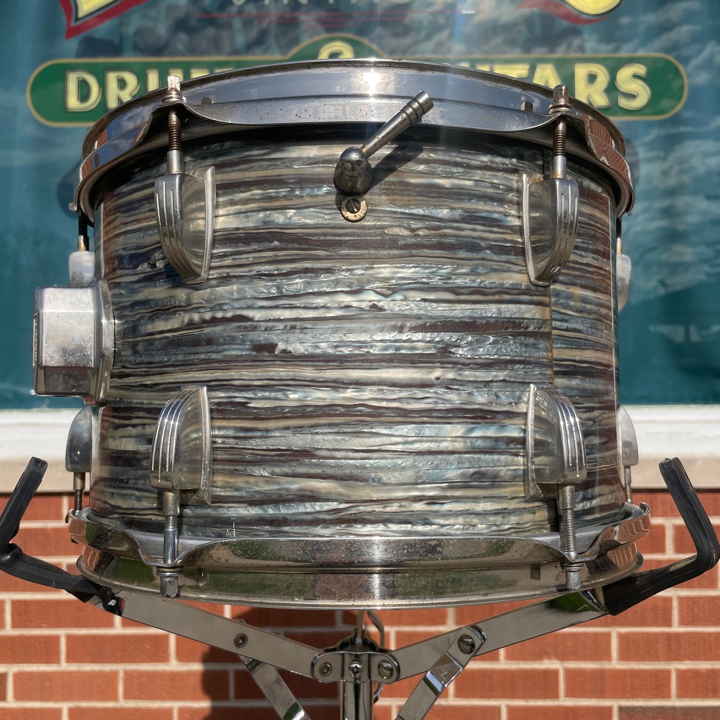 1965 Ludwig 8x12 Tom Drum Single Oyster Blue Pearl Hollywood Right Side