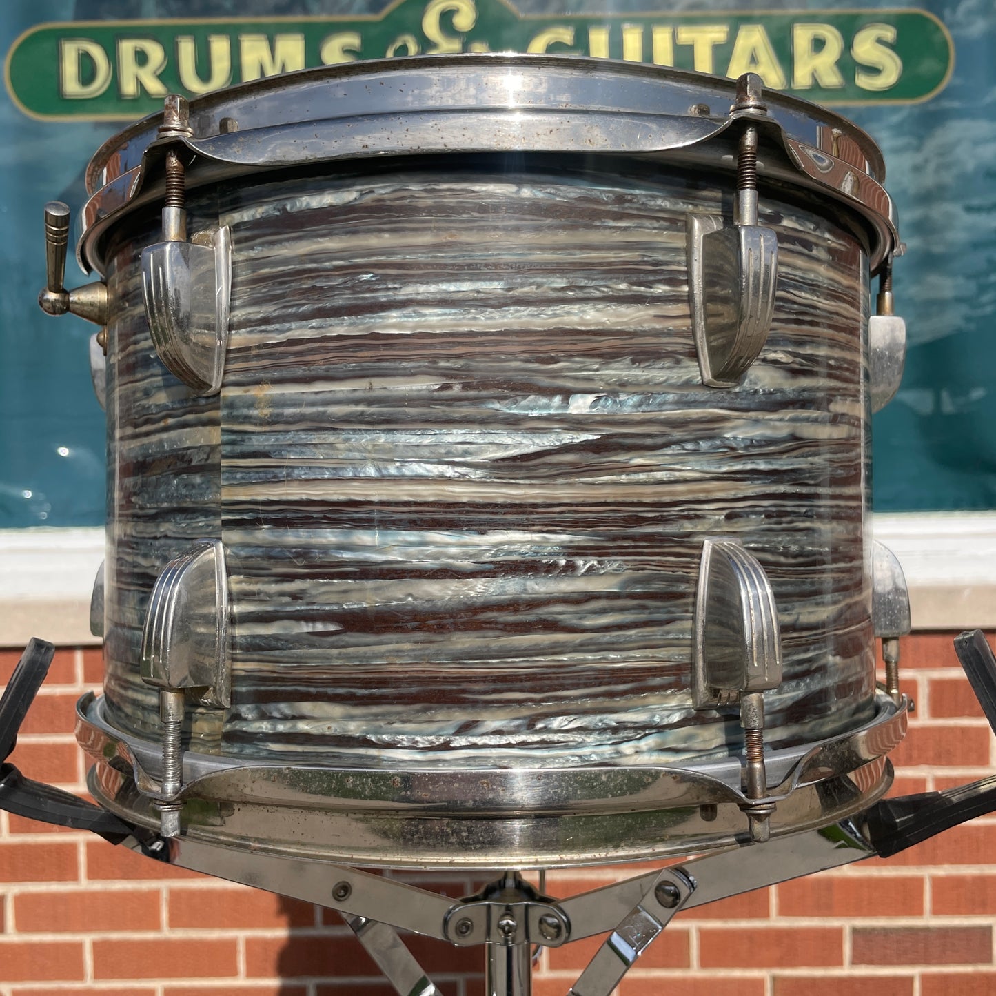 1965 Ludwig 8x12 Tom Drum Single Oyster Blue Pearl Hollywood Right Side