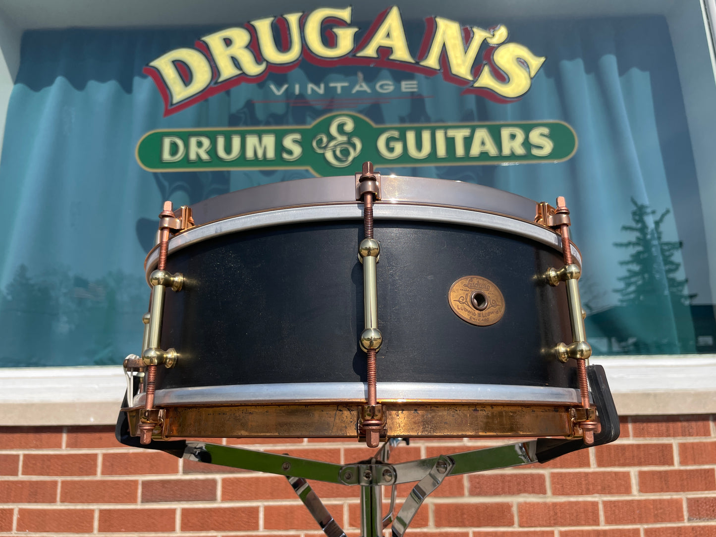 1920s Ludwig 5x14 All-Round Model No. 22 Standard Solid Shell Snare Drum Black
