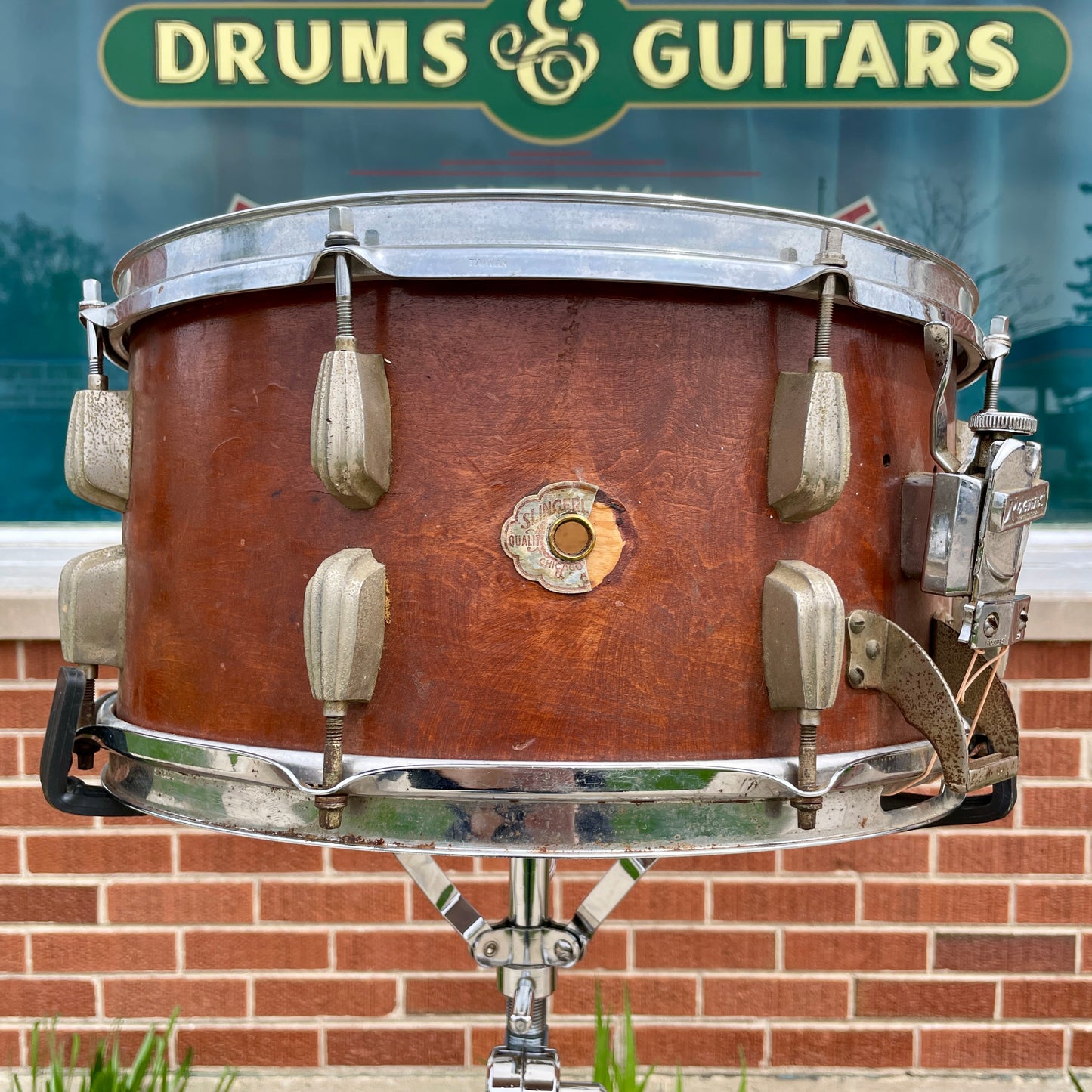 1940s Slingerland 7x14 Hollywood Ace Swing Model Radio King Snare Drum Solid Shell Mahogany