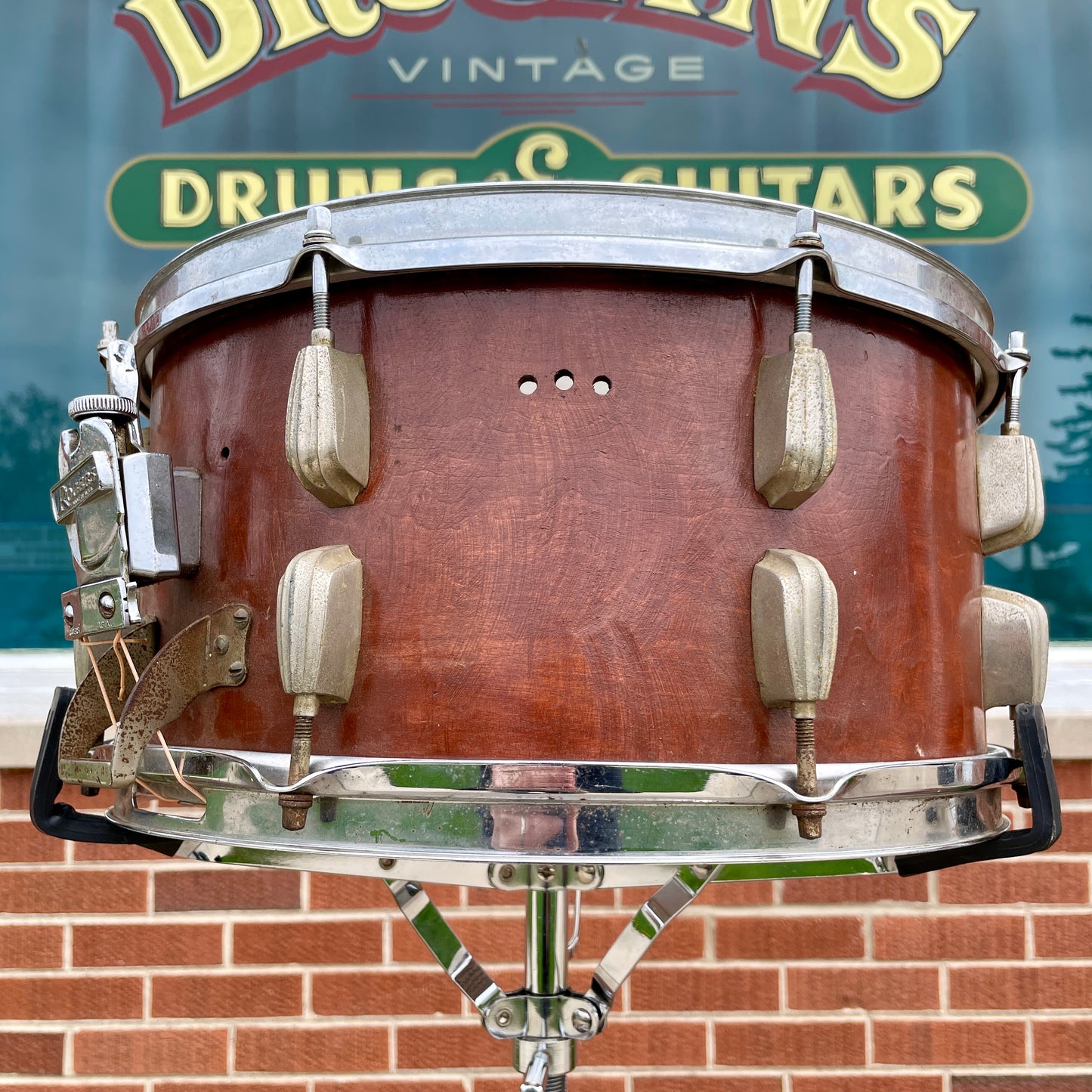 1940s Slingerland 7x14 Hollywood Ace Swing Model Radio King Snare Drum Solid Shell Mahogany