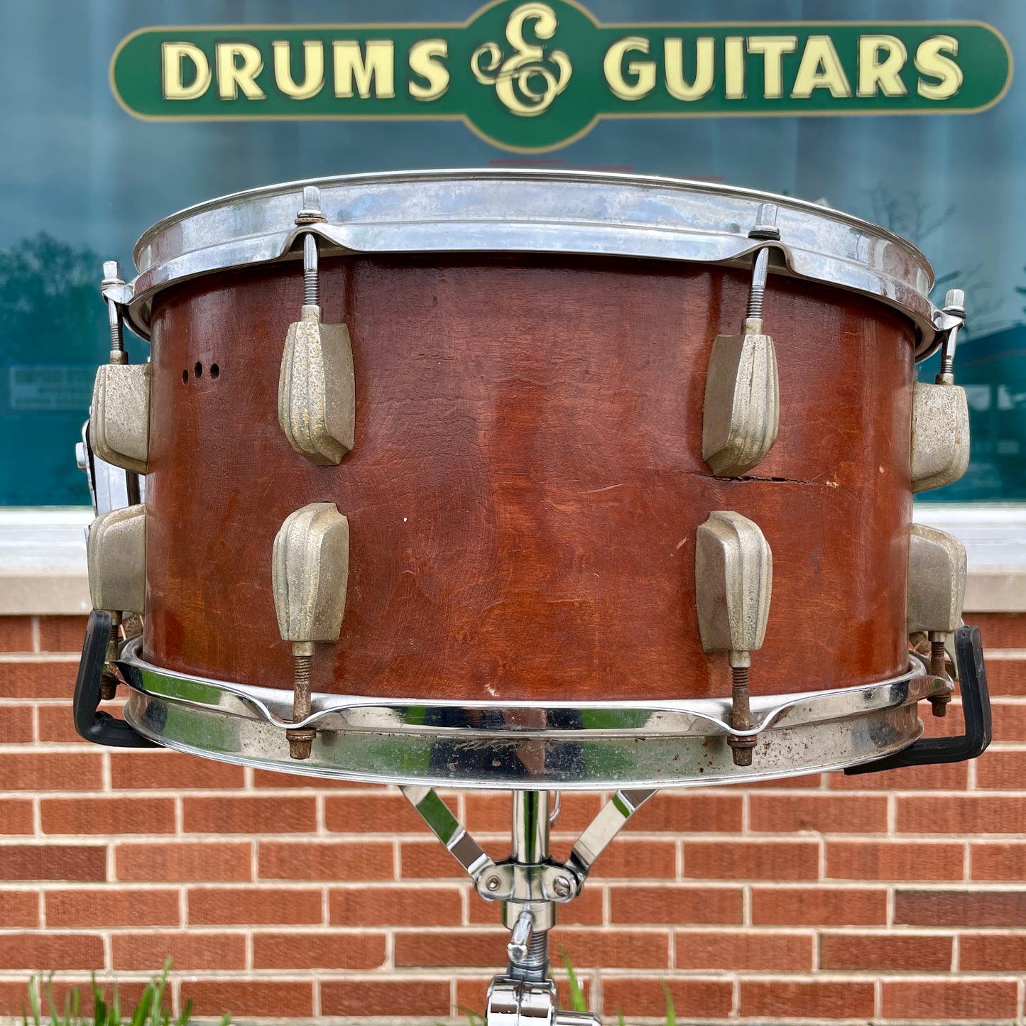 1940s Slingerland 7x14 Hollywood Ace Swing Model Radio King Snare Drum Solid Shell Mahogany