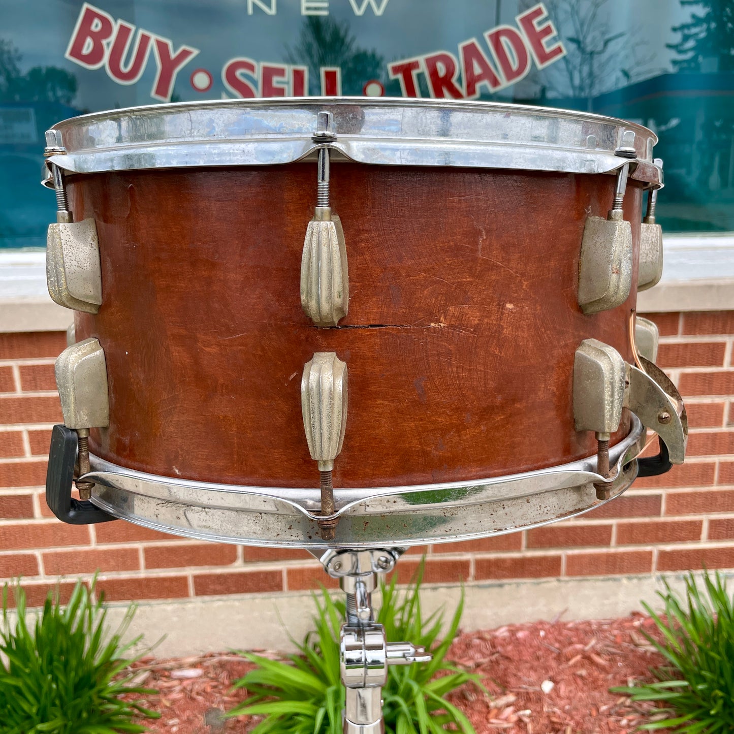 1940s Slingerland 7x14 Hollywood Ace Swing Model Radio King Snare Drum Solid Shell Mahogany