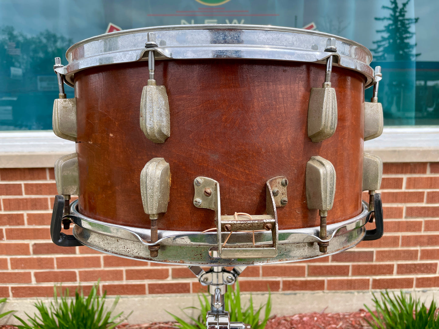 1940s Slingerland 7x14 Hollywood Ace Swing Model Radio King Snare Drum Solid Shell Mahogany