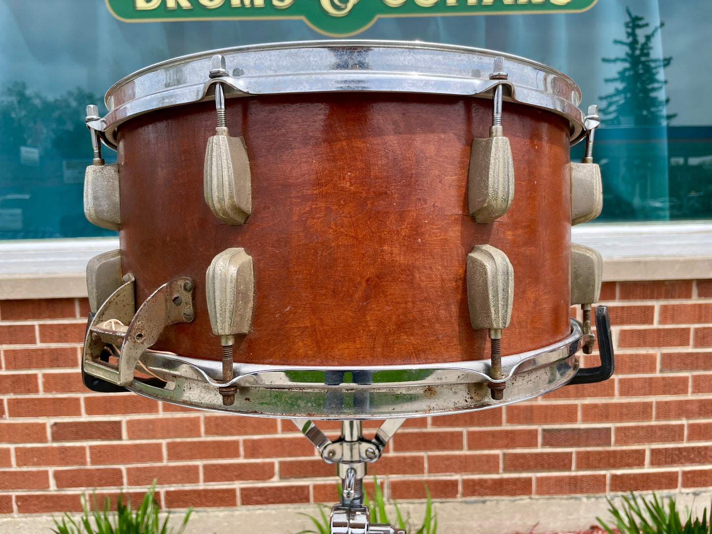 1940s Slingerland 7x14 Hollywood Ace Swing Model Radio King Snare Drum Solid Shell Mahogany